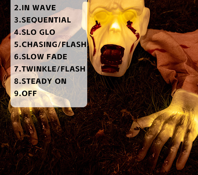 Warm Light Skull Decor Prop Set With Glowing Skull Ground Insert Halloween Horror Ornaments Crawling Ghost Head Gloves