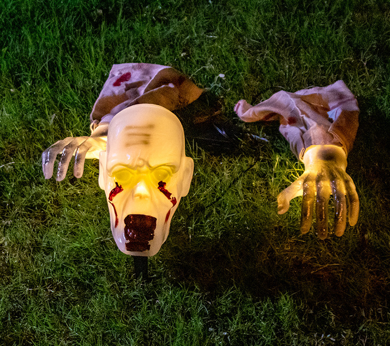 Warm Light Skull Decor Prop Set With Glowing Skull Ground Insert Halloween Horror Ornaments Crawling Ghost Head Gloves