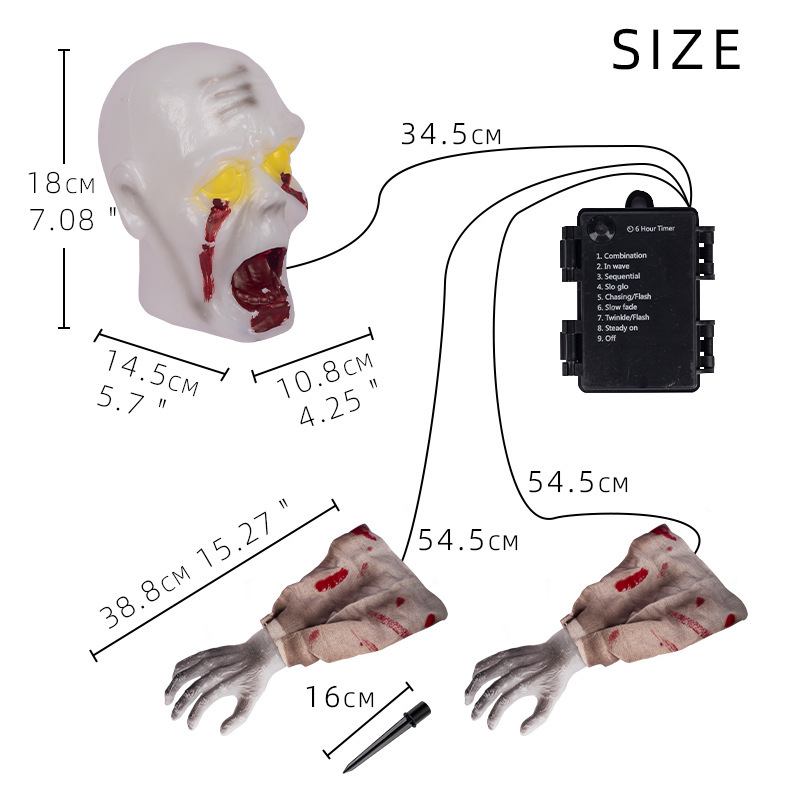 Warm Light Skull Decor Prop Set With Glowing Skull Ground Insert Halloween Horror Ornaments Crawling Ghost Head Gloves