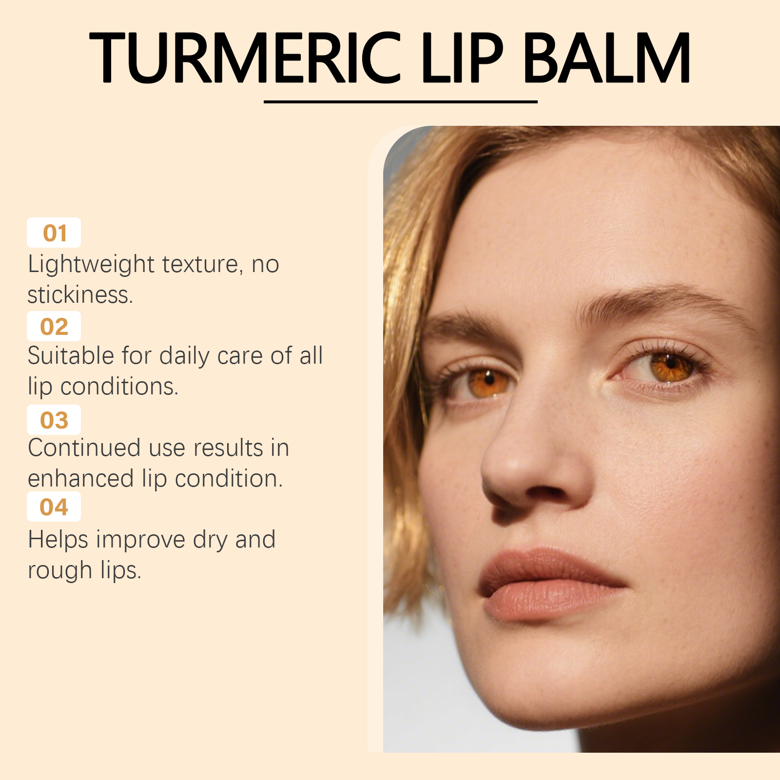 Turmeric Lip Balm Mild Ingredients Moisturize Hydrate Nourish Plump Smooth Repair Care For Lip Skin Gentle Daily Use