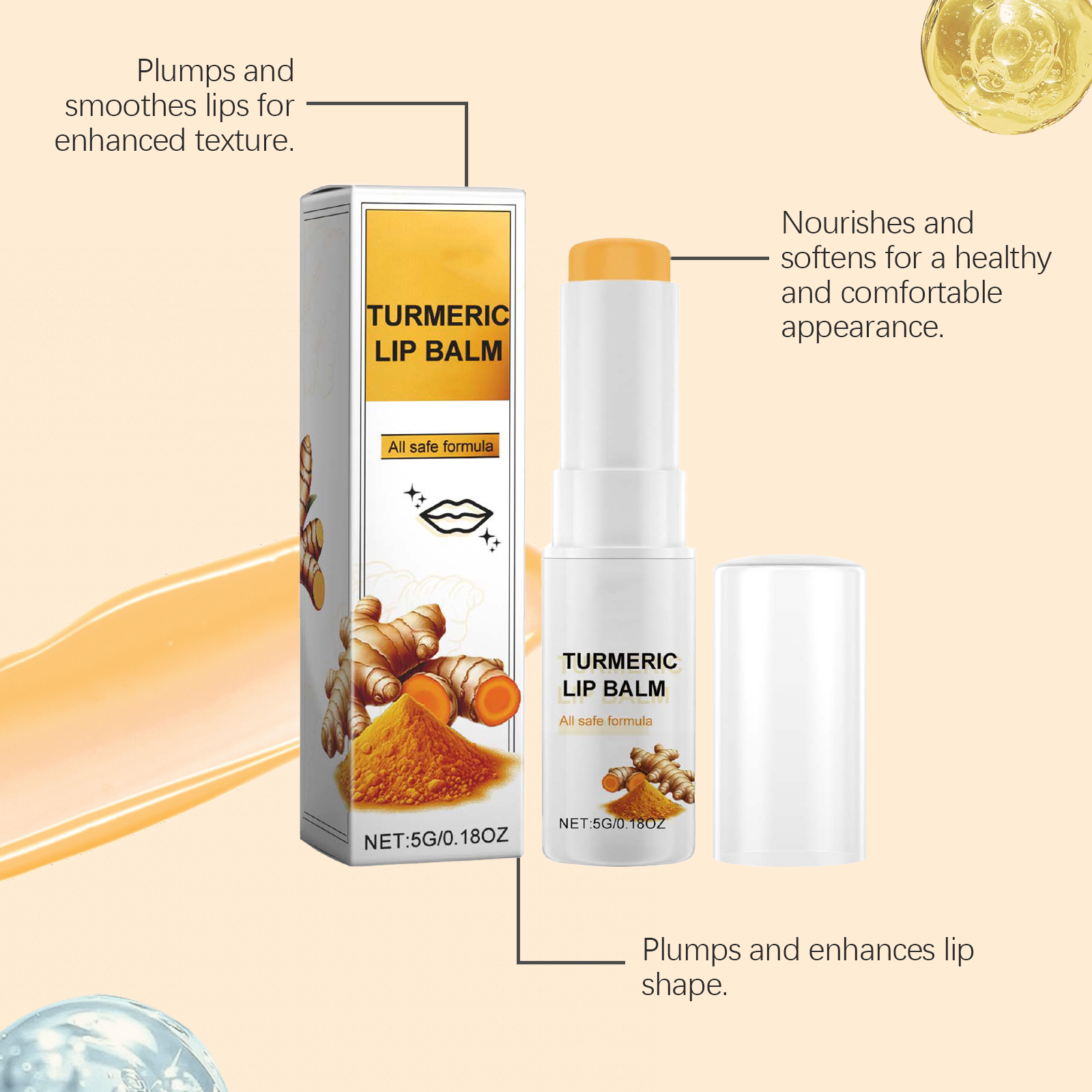 Turmeric Lip Balm Mild Ingredients Moisturize Hydrate Nourish Plump Smooth Repair Care For Lip Skin Gentle Daily Use