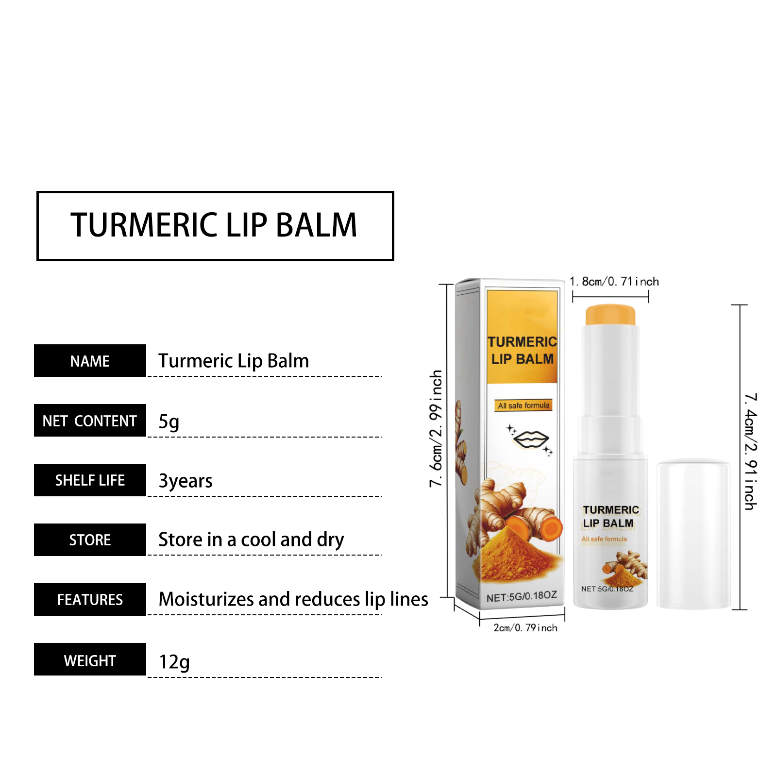Turmeric Lip Balm Mild Ingredients Moisturize Hydrate Nourish Plump Smooth Repair Care For Lip Skin Gentle Daily Use