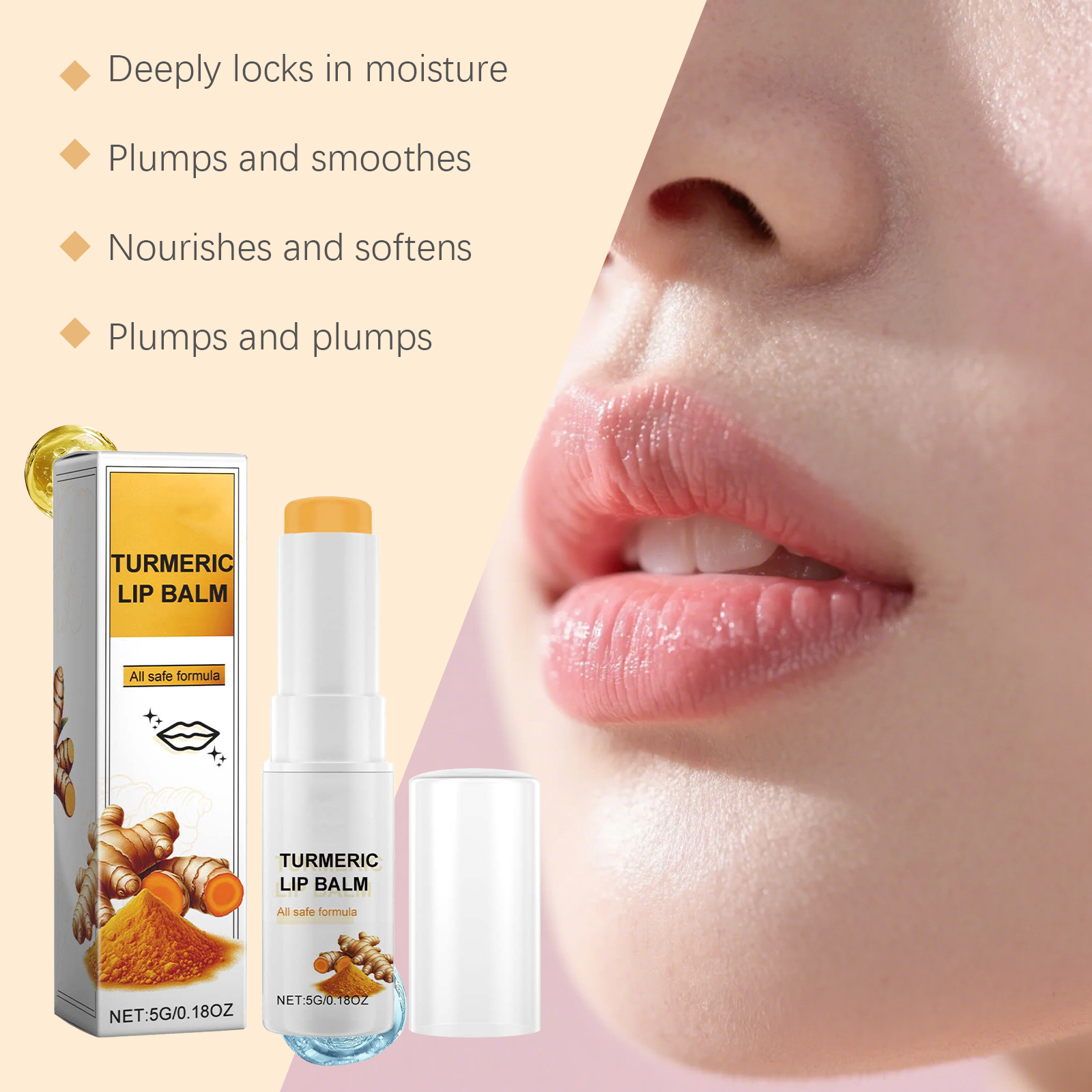 Turmeric Lip Balm Mild Ingredients Moisturize Hydrate Nourish Plump Smooth Repair Care For Lip Skin Gentle Daily Use