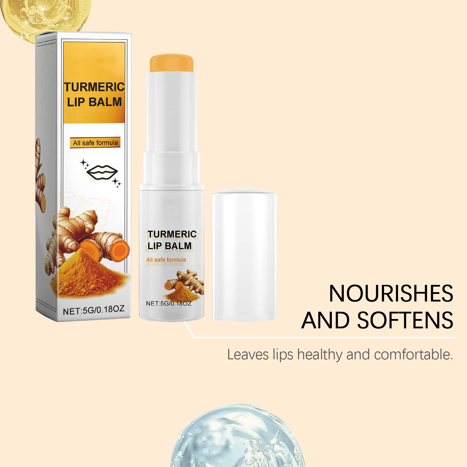 Turmeric Lip Balm Mild Ingredients Moisturize Hydrate Nourish Plump Smooth Repair Care For Lip Skin Gentle Daily Use