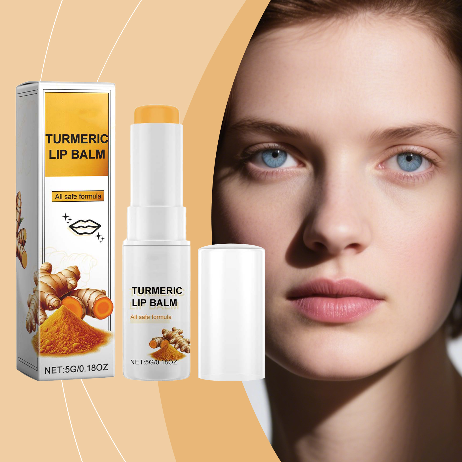 Turmeric Lip Balm Mild Ingredients Moisturize Hydrate Nourish Plump Smooth Repair Care For Lip Skin Gentle Daily Use