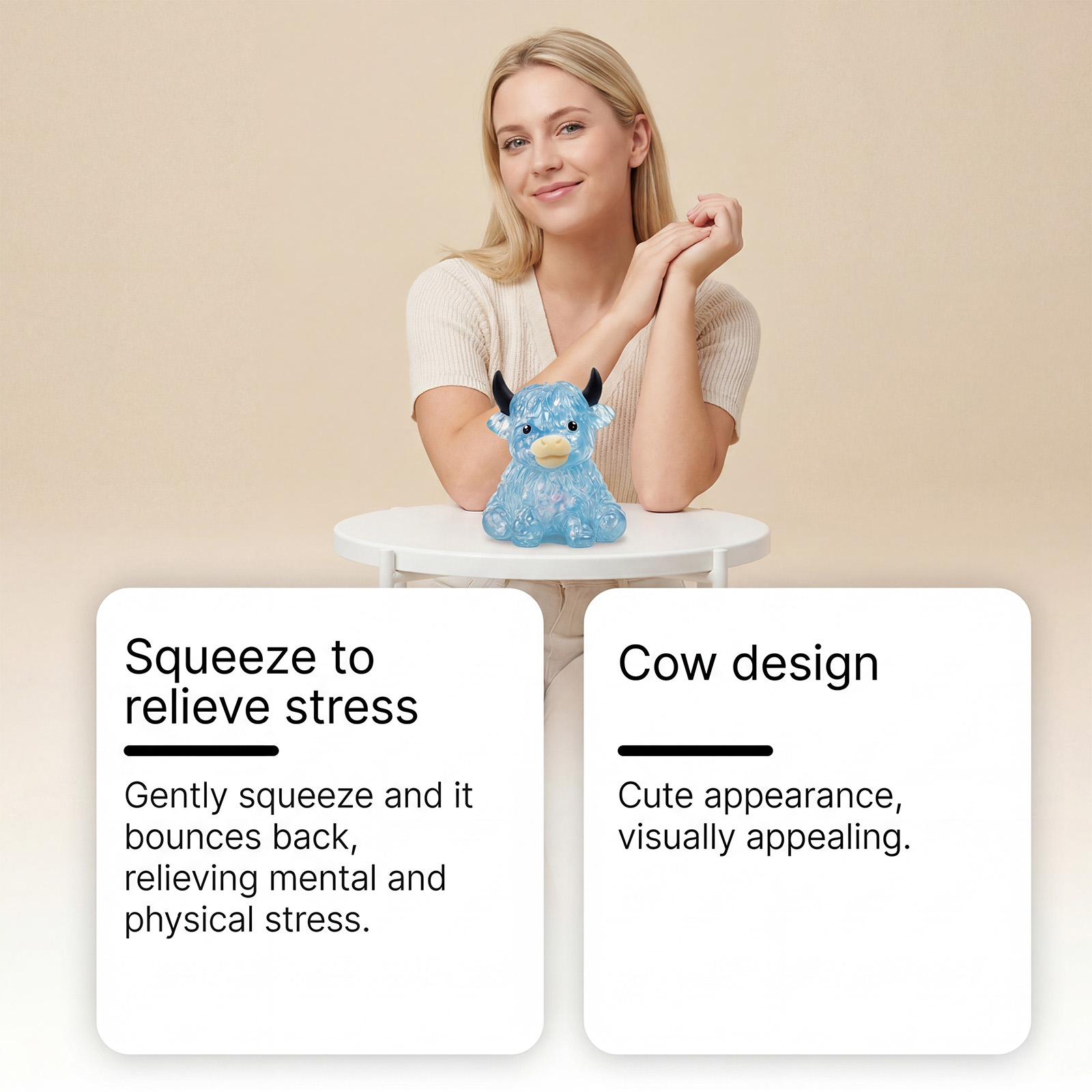 Sequined Cow Squeeze Toy Blue Sensory Stress Relief Fun Portable Cute Desk Decoration Play Item Small Hand Fidget Gadget