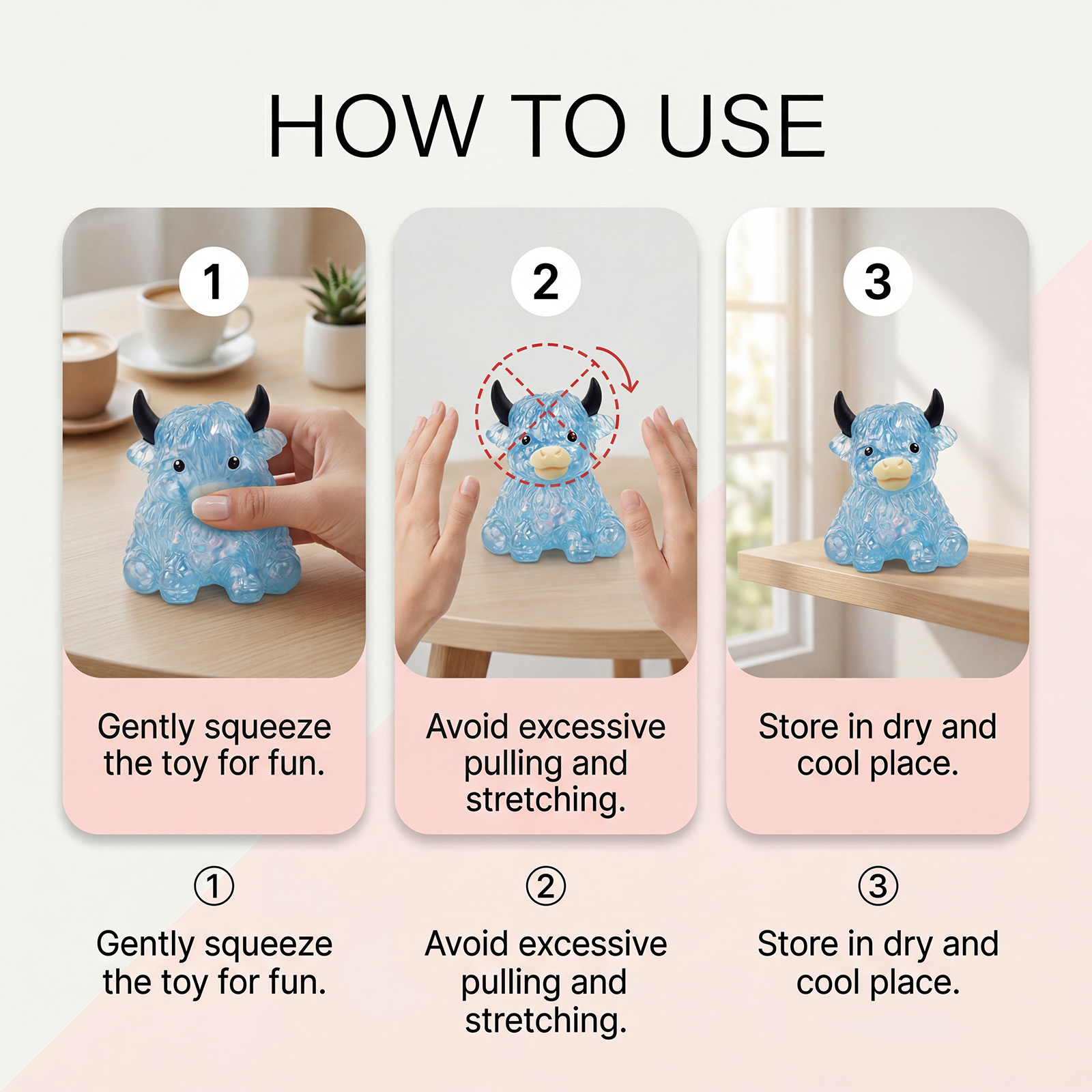 Sequined Cow Squeeze Toy Blue Sensory Stress Relief Fun Portable Cute Desk Decoration Play Item Small Hand Fidget Gadget