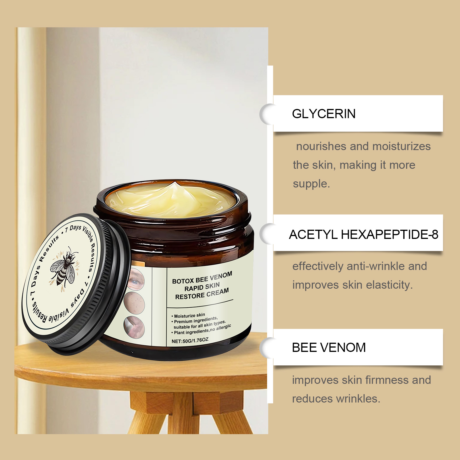 Bee Venum Skin Care Cream Deep Nourish Elastic Moisturize Soft Bright Body Skin