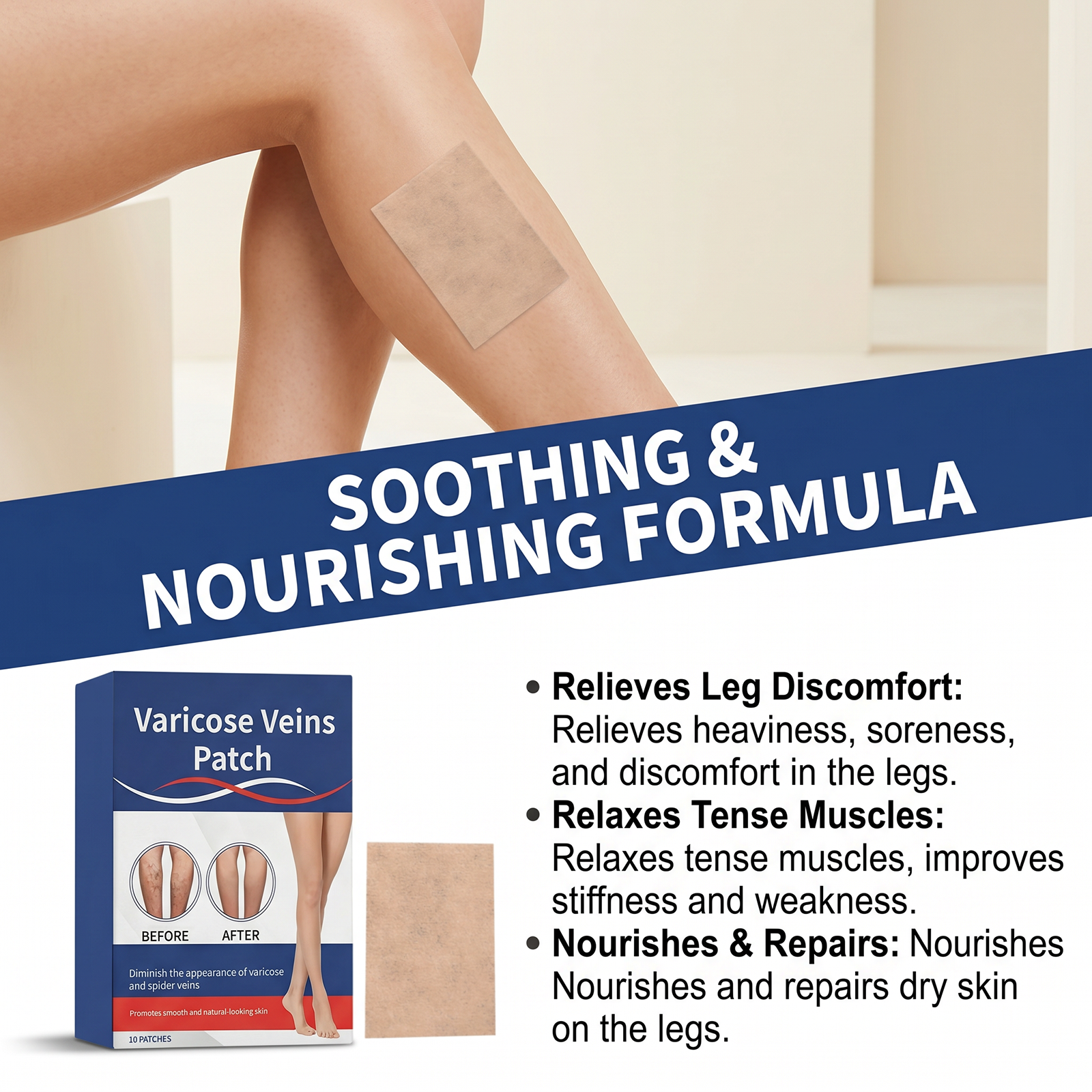 Leg Care Patch Mild Formula Gentle Care Fit Skin Moisture Breathable Daily Portable Leg Treatment