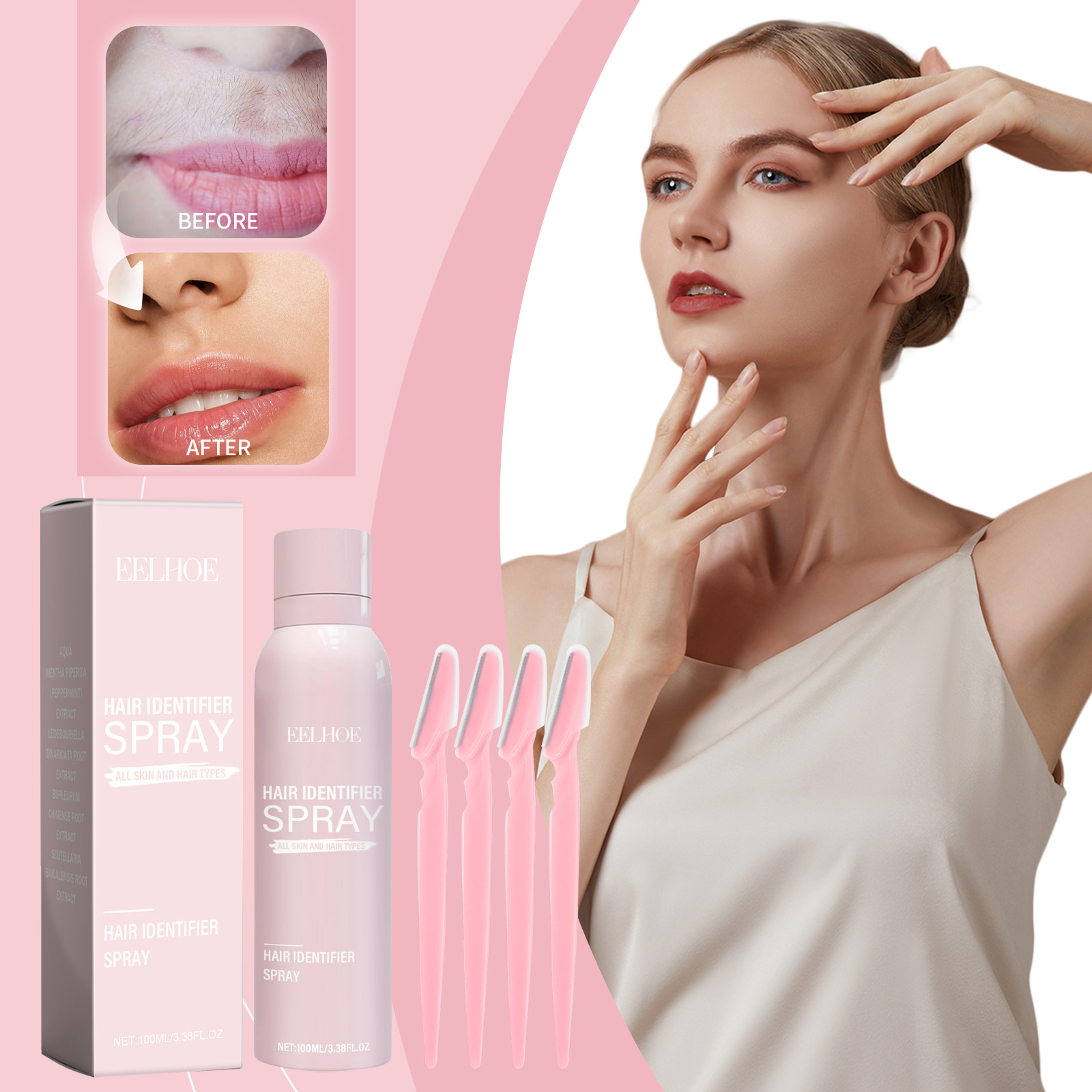 Spray Hair Identification For Face Shaving Skin Dermaplaning Tool Women Clean Pink