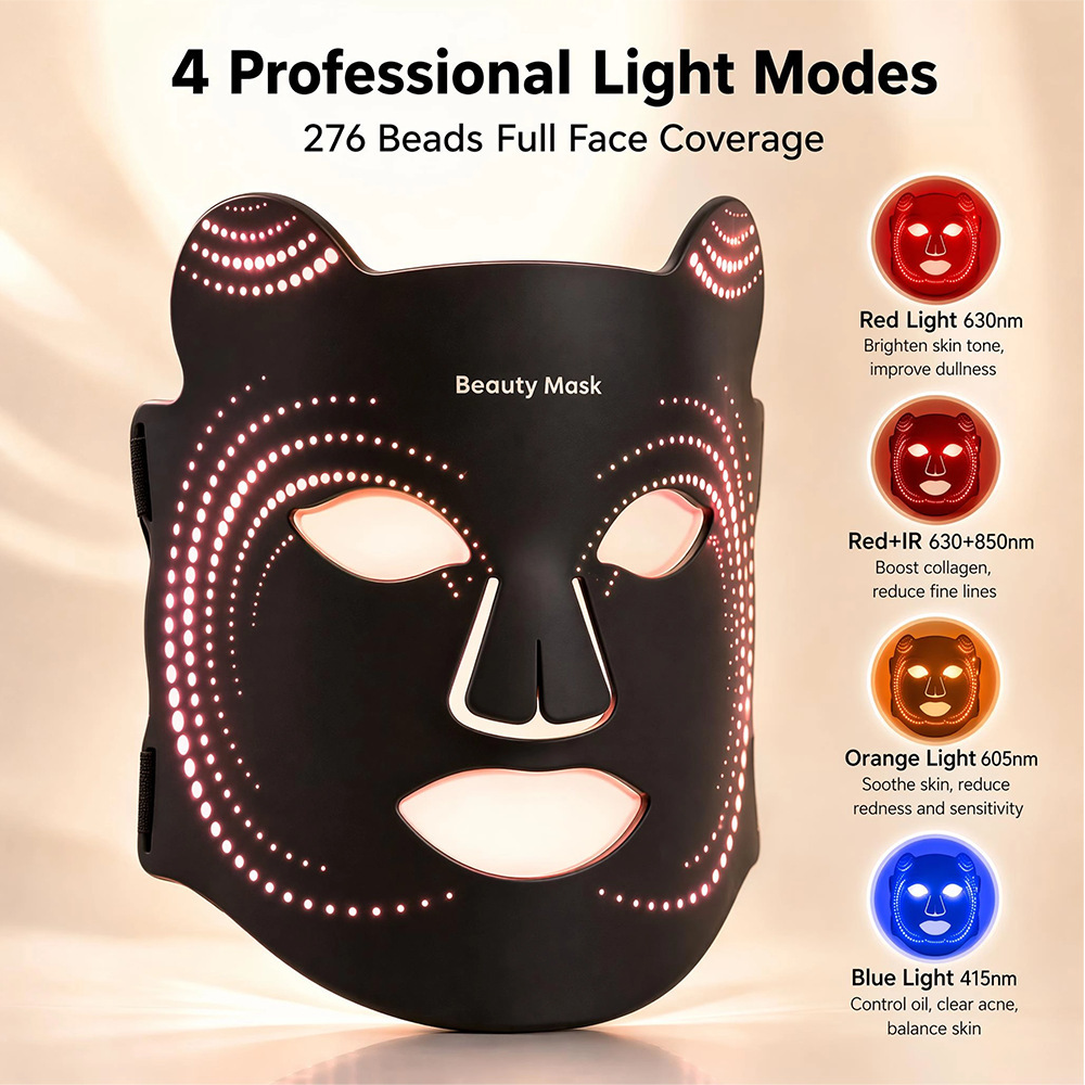 Silicone LED Beauty Mask Red Blue Infrared Light Photon Facial Mask Light Infrared Therapy Mask At-Home Skin Care Repair Skin Device