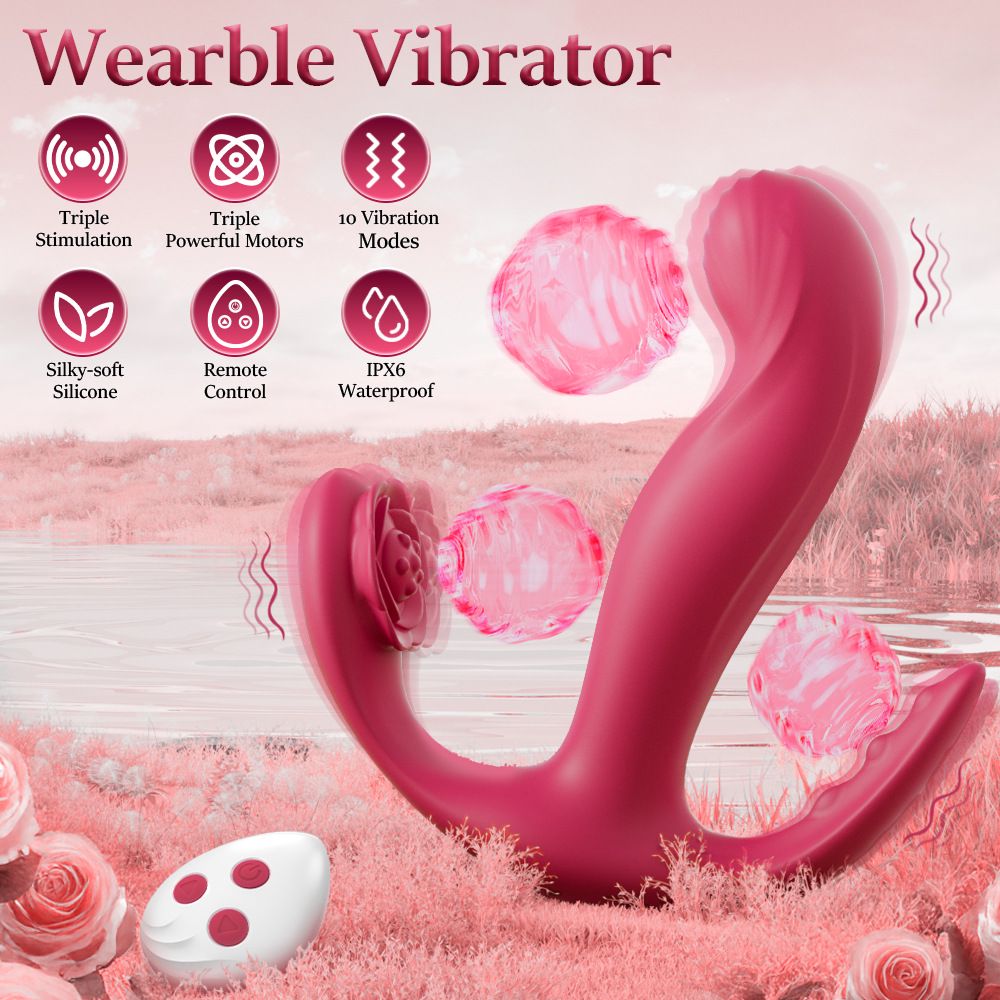 Adult Sex Toy Vibrators for Women Three-Point Stimulation Wearable Vibrating Wand Rose  Remote Control Adult Products Clitoral Stimulators