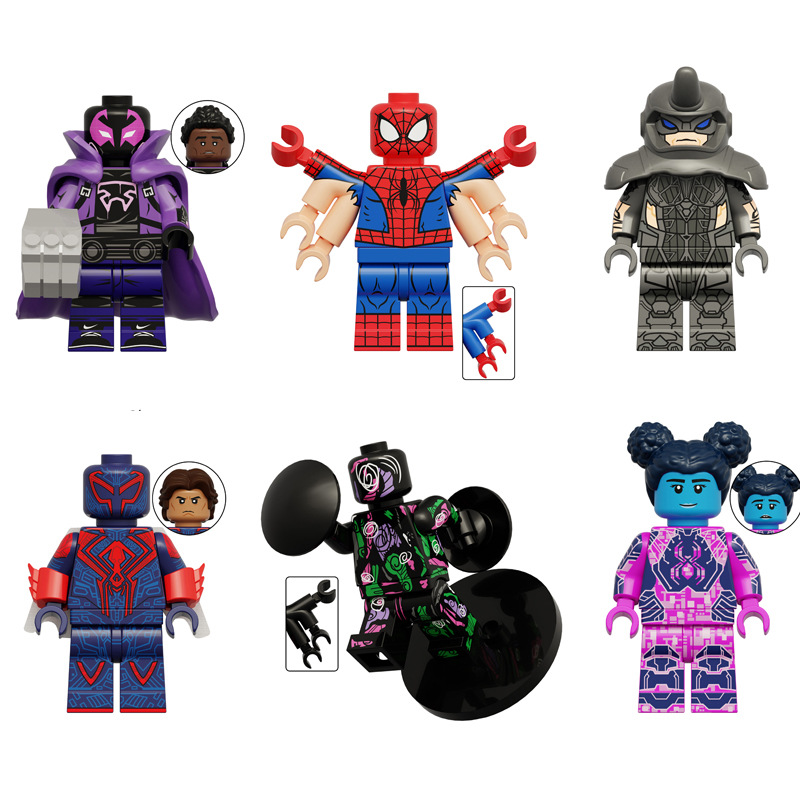 (6 Pcs) Mini Figures Superhero Cartoon Character Set Building Blocks Toys Gift for Kids Party Bag Fillers Party Supplies Anime Collection