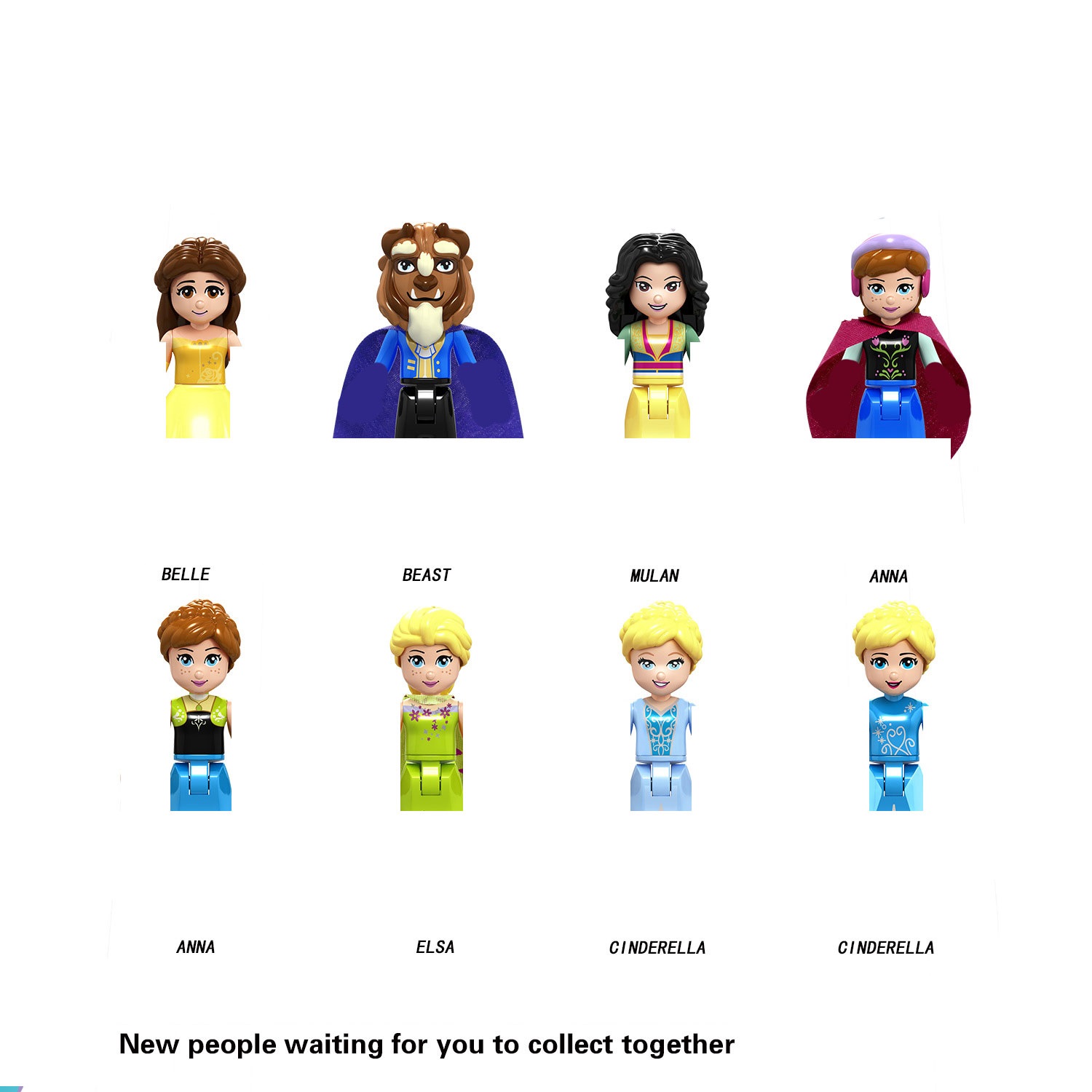 (Style B) Fairy Tale Princess Girl Belle Beast Anna Model Assemble Character Construction Toys For Children
