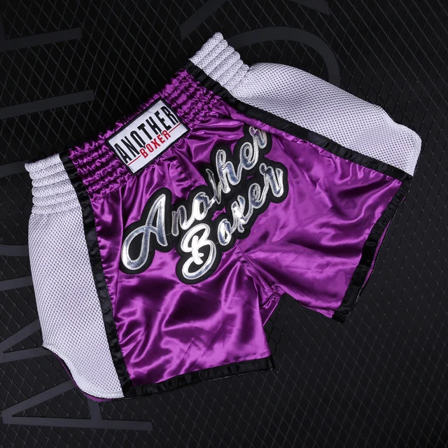 (XS) Satin Boxing Shorts for Men Women Kids Muay Thai Pants with Embroidery for MMA Kickboxing Training