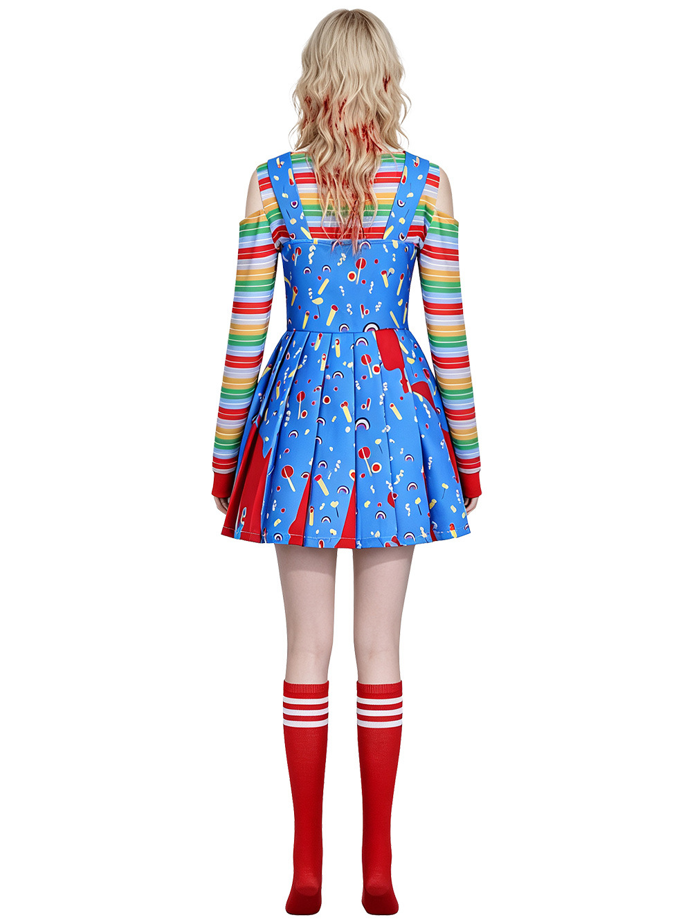 (2XL) Women Chucky Cosplay Dress Blue Halloween Costume for Bride of Chucky Roleplay Party