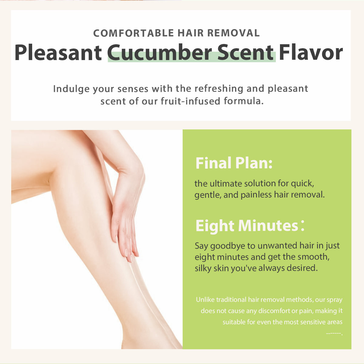 Cucumber Hair Removal Mousse Spray Gentle Painless Moisturising for Armpit Legs Arms Daily Use Natural
