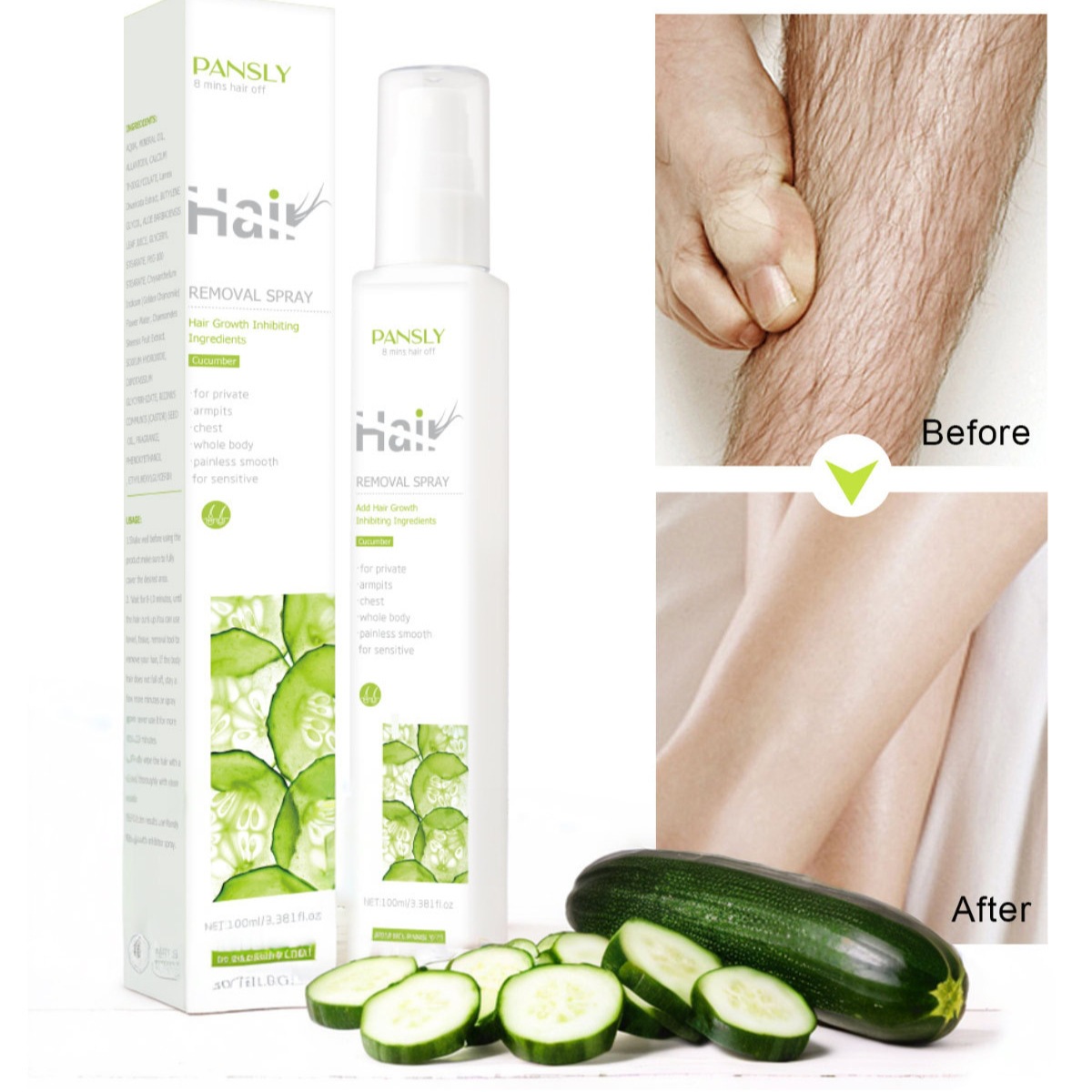 Cucumber Hair Removal Mousse Spray Gentle Painless Moisturising for Armpit Legs Arms Daily Use Natural