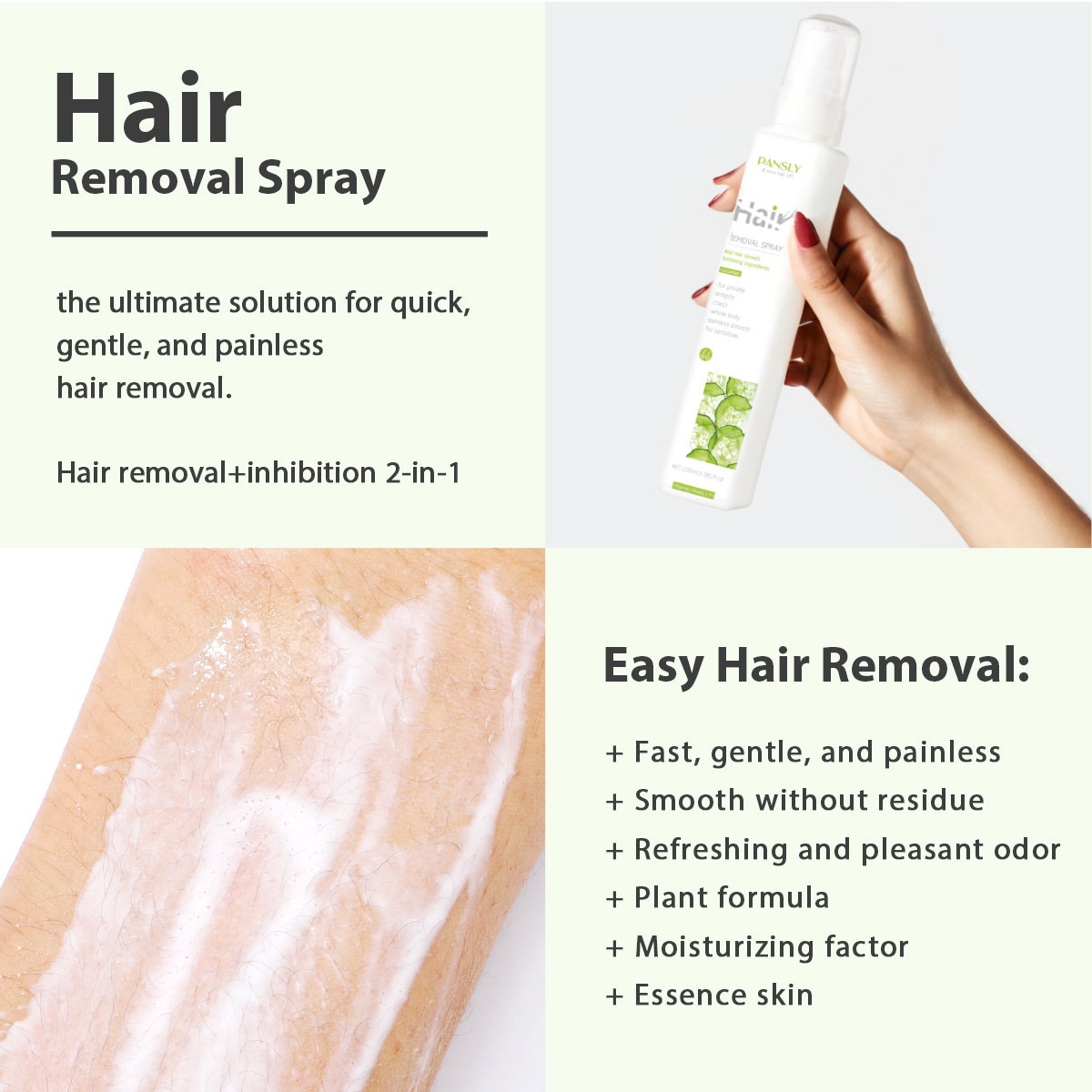 Cucumber Hair Removal Mousse Spray Gentle Painless Moisturising for Armpit Legs Arms Daily Use Natural