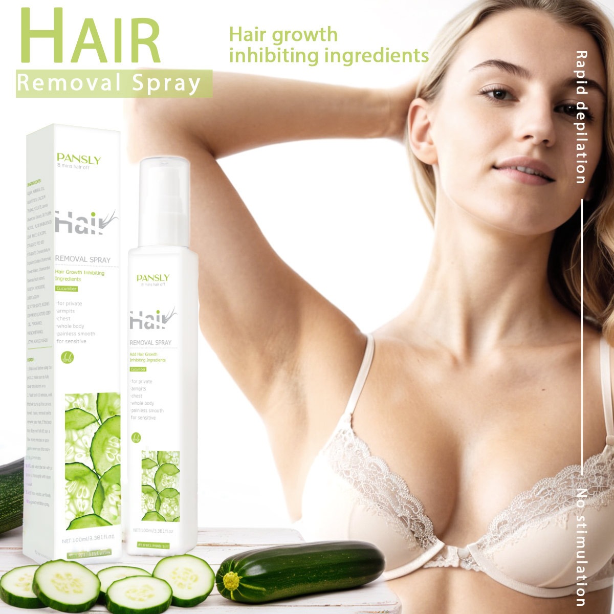 Cucumber Hair Removal Mousse Spray Gentle Painless Moisturising for Armpit Legs Arms Daily Use Natural