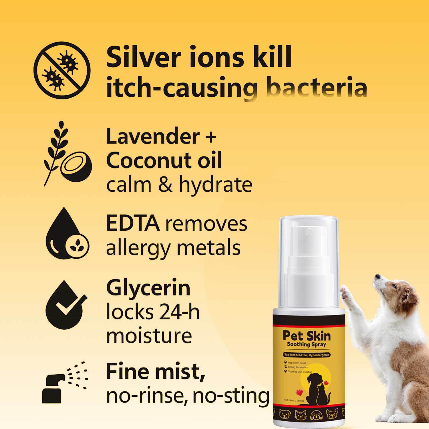 Pet Skin Soothing Spray Silver Ions Lavender Coconut Oil For Calming Hydrating And Allergy Relief 50ml
