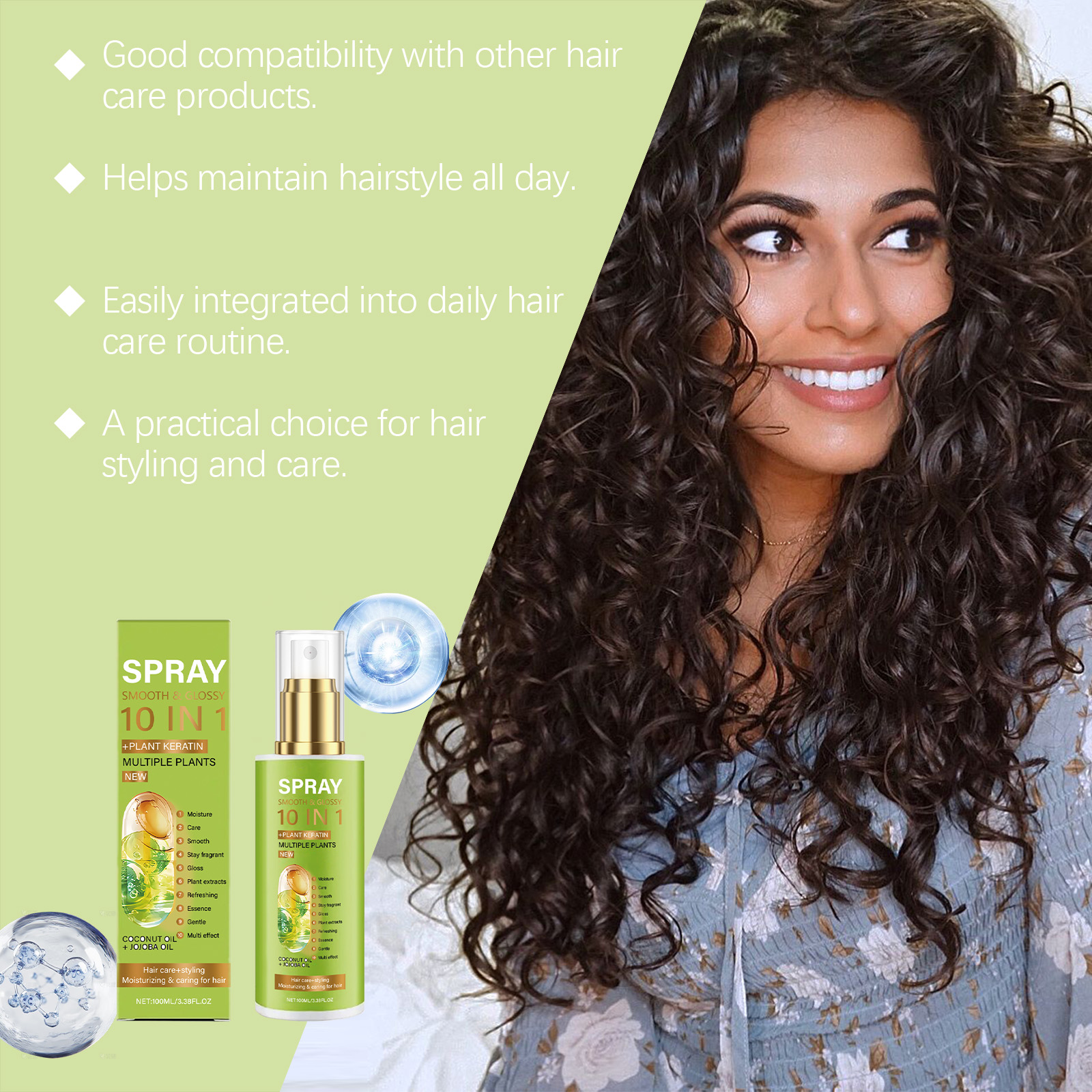 Hair Care Spray Natural Fluffy Soft Silky Glossy Nourish Hydrate Frizzy Hair