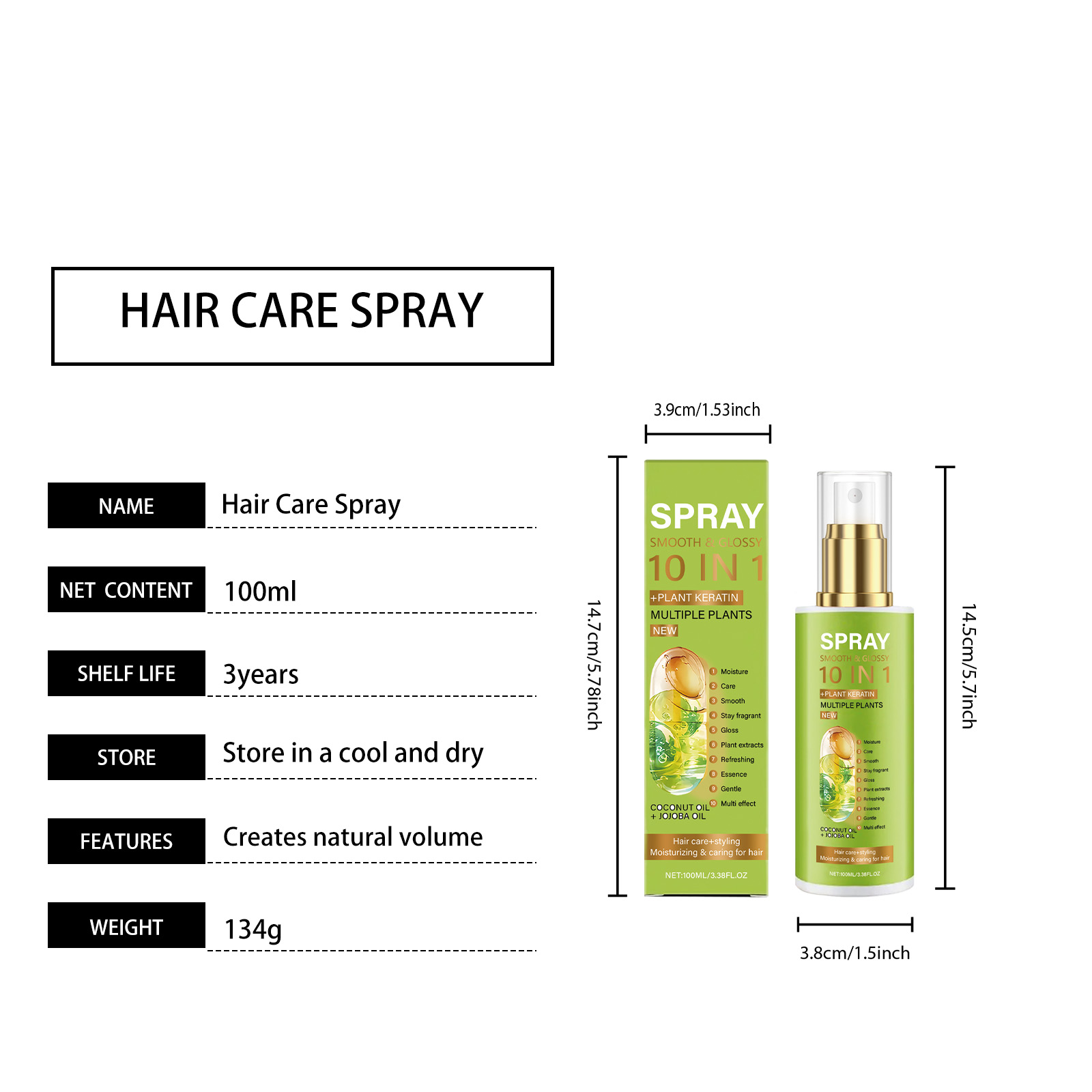 Hair Care Spray Natural Fluffy Soft Silky Glossy Nourish Hydrate Frizzy Hair