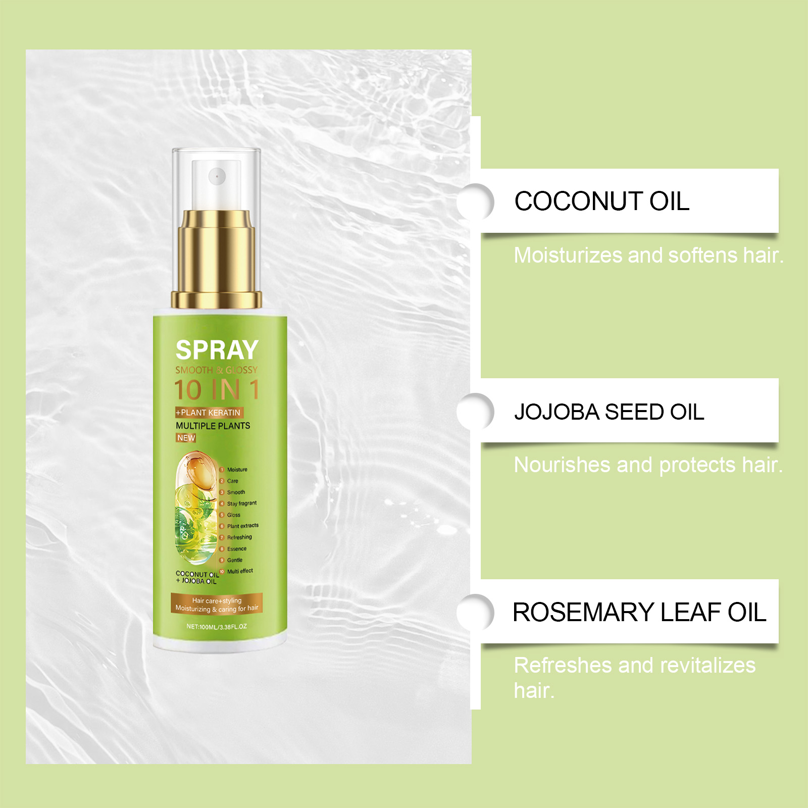 Hair Care Spray Natural Fluffy Soft Silky Glossy Nourish Hydrate Frizzy Hair