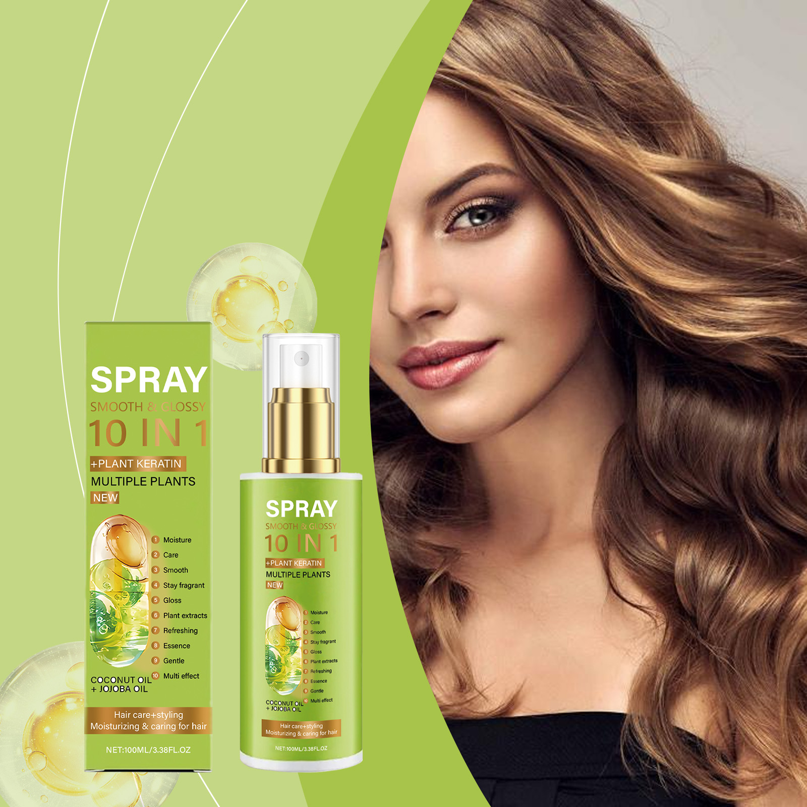 Hair Care Spray Natural Fluffy Soft Silky Glossy Nourish Hydrate Frizzy Hair