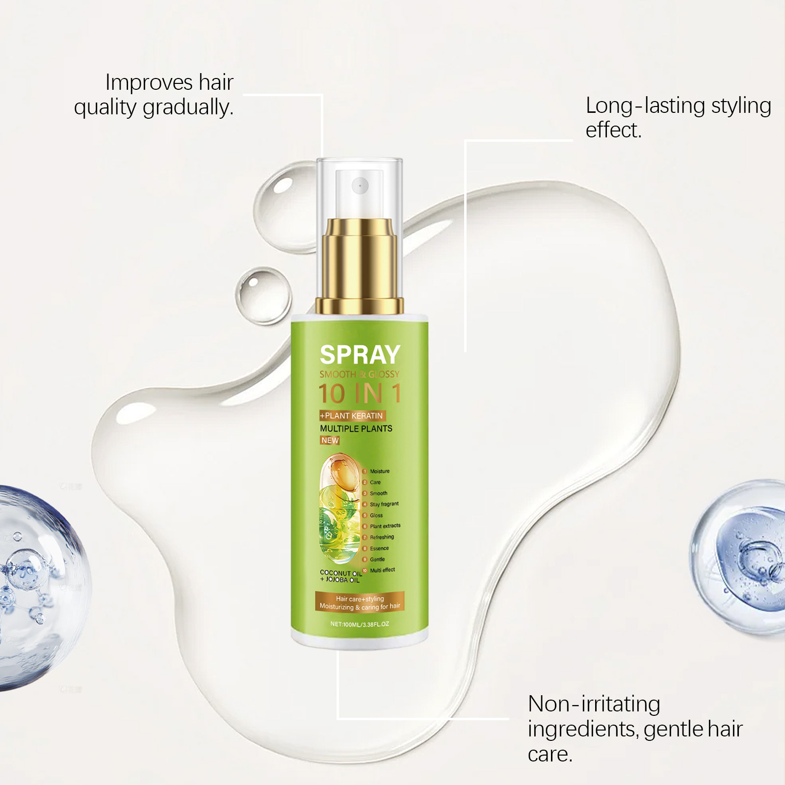 Hair Care Spray Natural Fluffy Soft Silky Glossy Nourish Hydrate Frizzy Hair