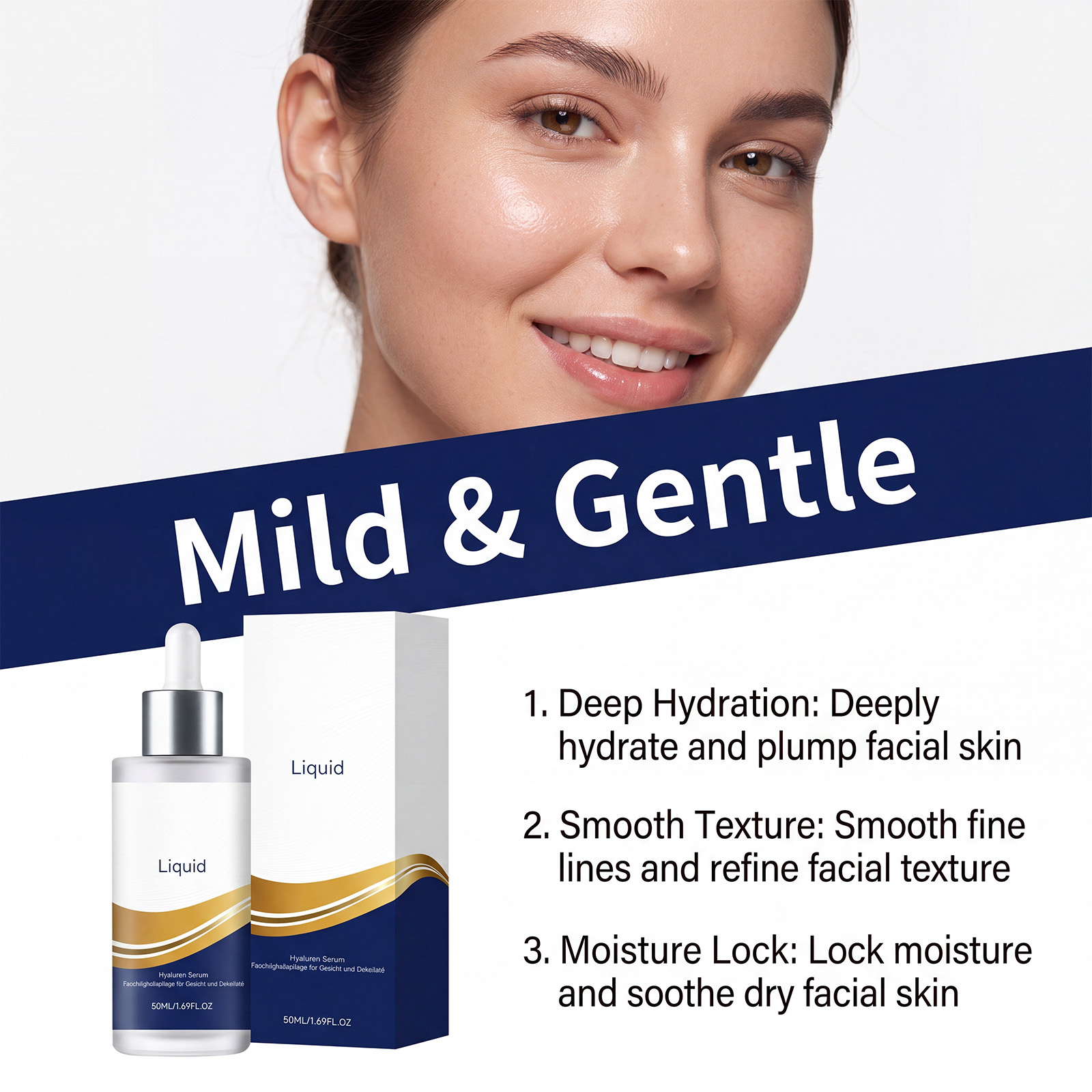 Hyaluronic Acid Moisturizing Essence Liquid Soft Hydrating Refreshing Non Sticky Facial Skin Daily Skin Care Serum