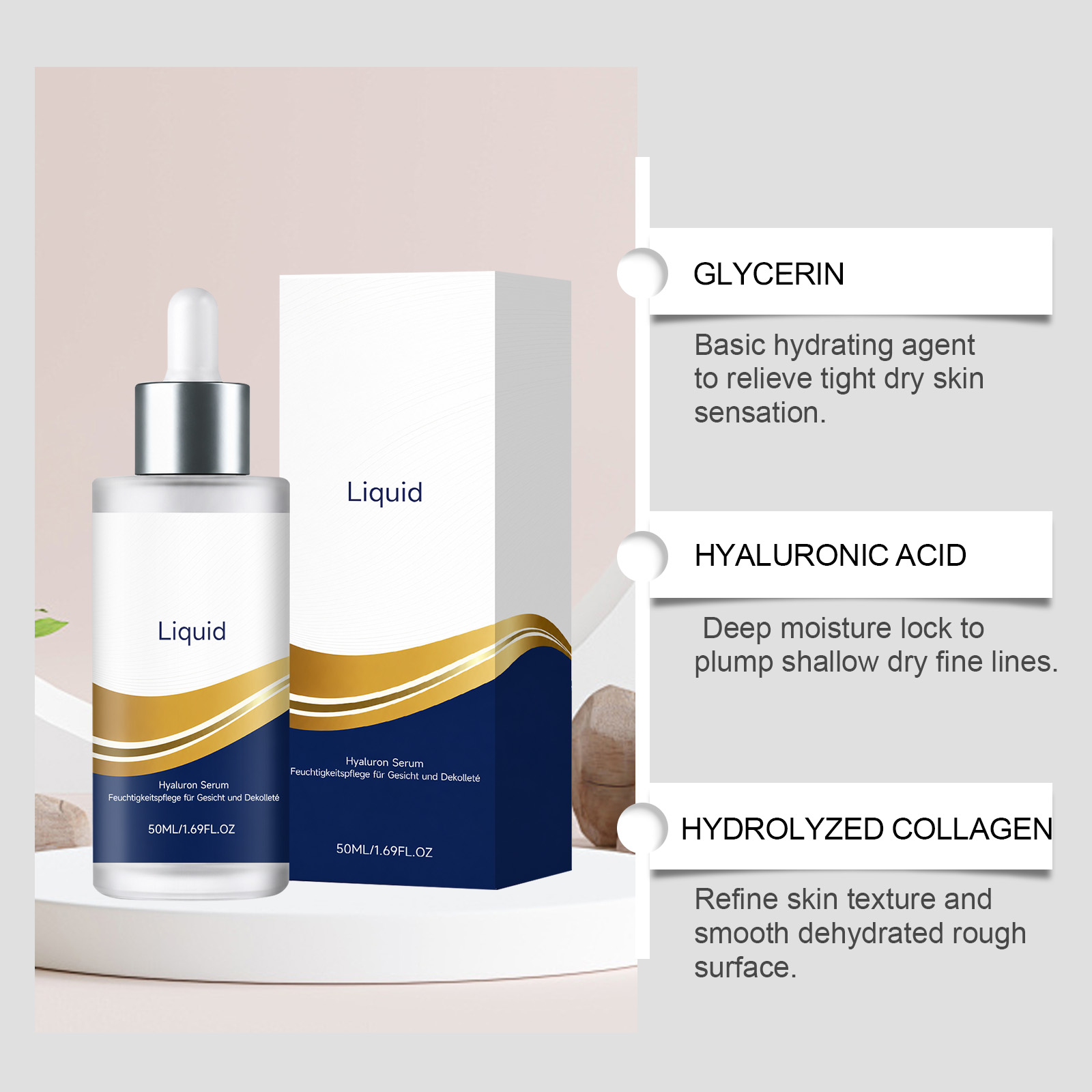 Hyaluronic Acid Moisturizing Essence Liquid Soft Hydrating Refreshing Non Sticky Facial Skin Daily Skin Care Serum