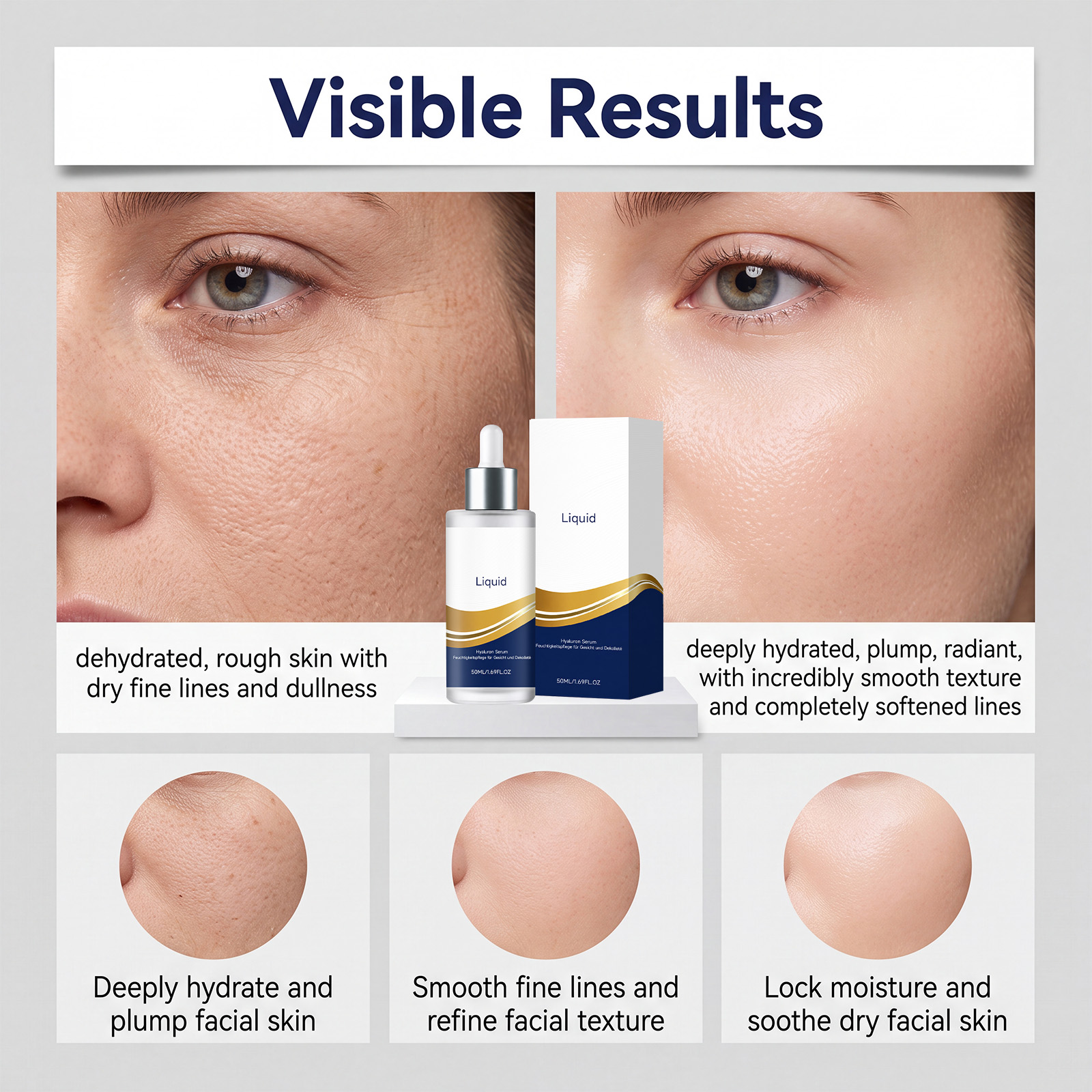 Hyaluronic Acid Moisturizing Essence Liquid Soft Hydrating Refreshing Non Sticky Facial Skin Daily Skin Care Serum