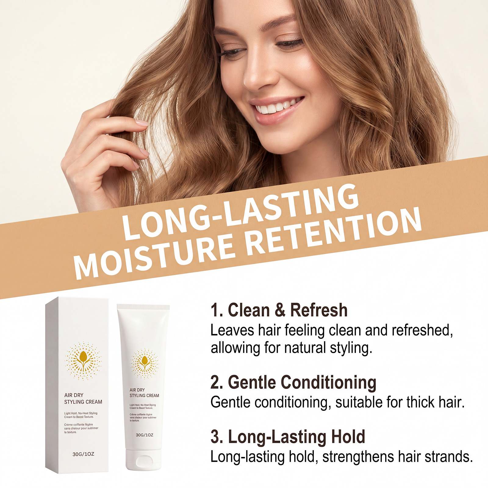 Leave In Styling Cream Light Non Greasy Hydrating Soft Mild Refreshing Hair Care Natural Shape