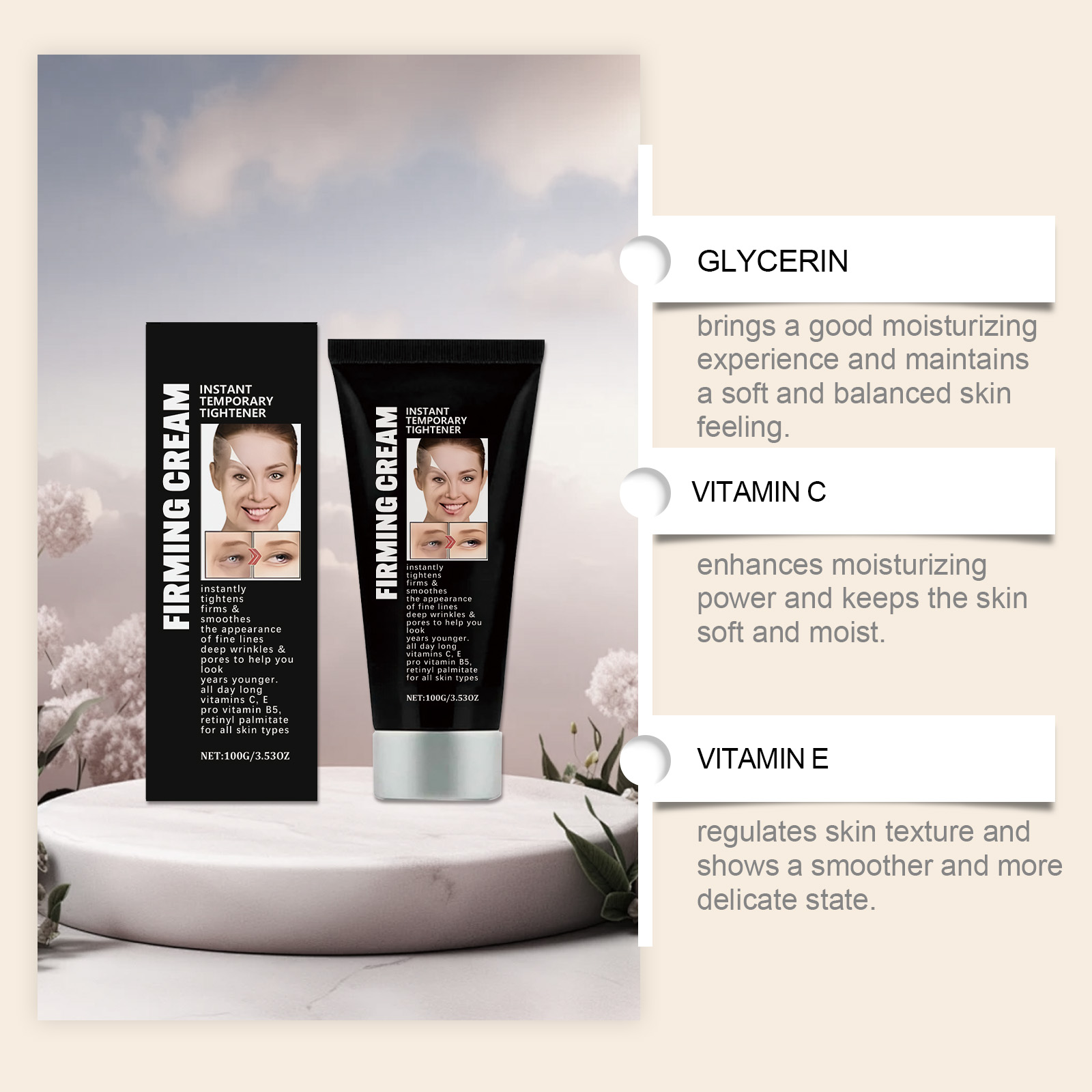Facial Firming Cream Mild Erases Fine Lines Nourishes Hydrates Fixes Dry Skin Tightens Eye Facial Areas
