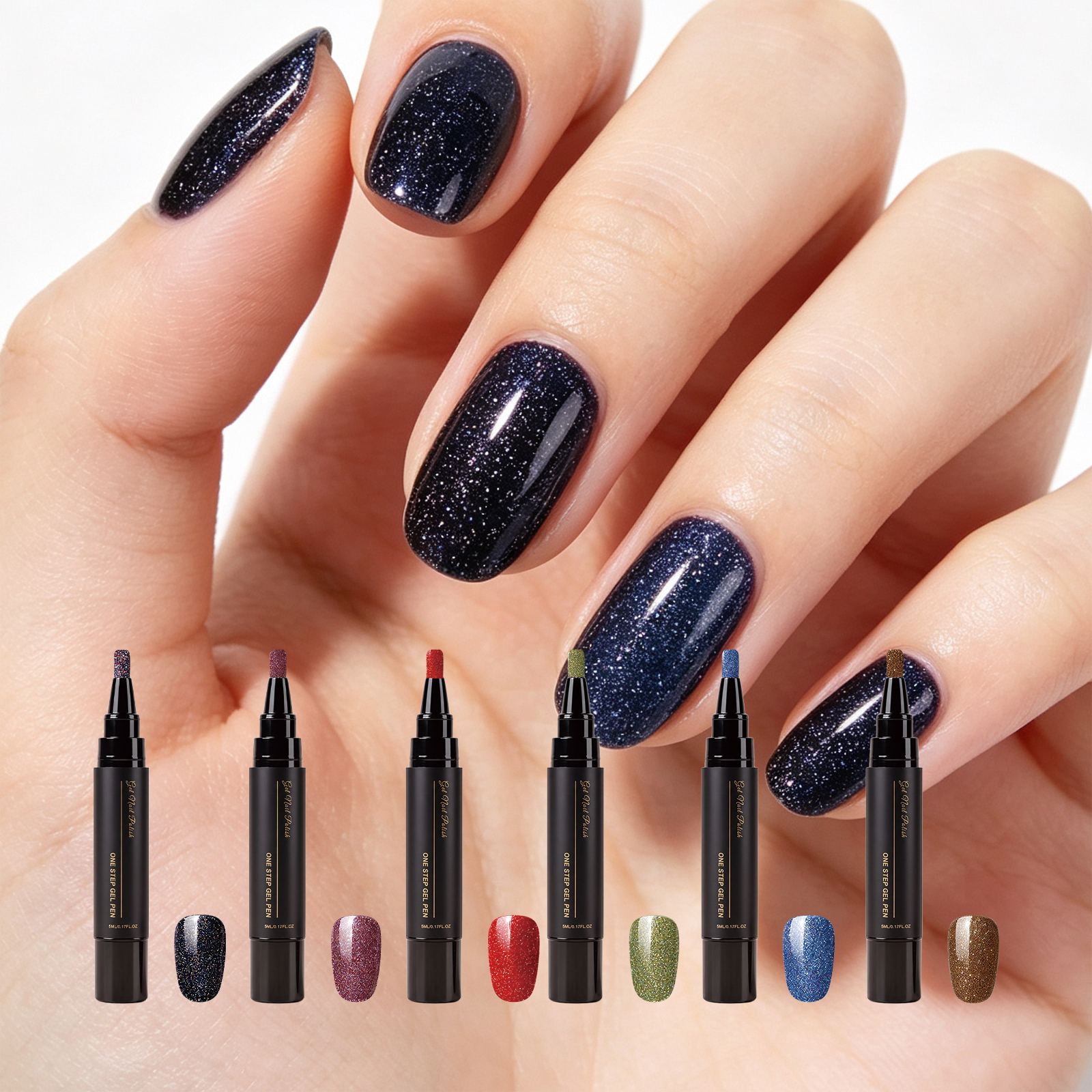 One Step Nail Gel Pen Pearlescent Bright Gold Vivid Color Long Lasting Pigment Easy Operation Portable Daily Household Manicure