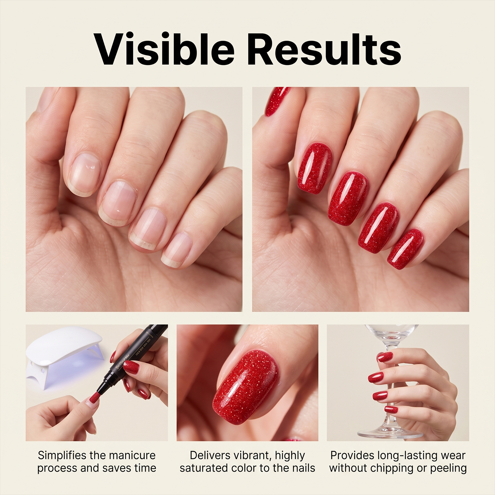 One Step Nail Gel Pen Pearlescent Bright Gold Vivid Color Long Lasting Pigment Easy Operation Portable Daily Household Manicure