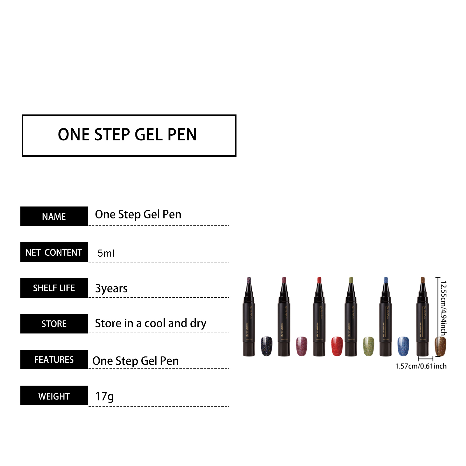 One Step Nail Gel Pen Pearlescent Bright Gold Vivid Color Long Lasting Pigment Easy Operation Portable Daily Household Manicure