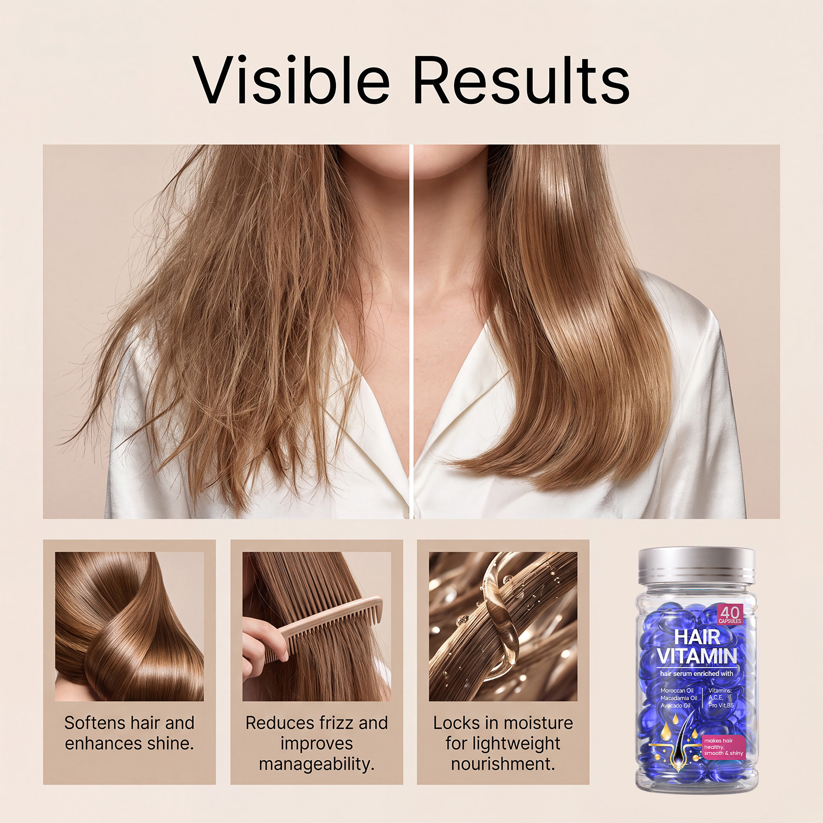 Smooth Hair Care Essence Capsules Mild Formula Soften Hair Strands Protect Tender Smooth Hair Gloss Moisturizing Hair Care