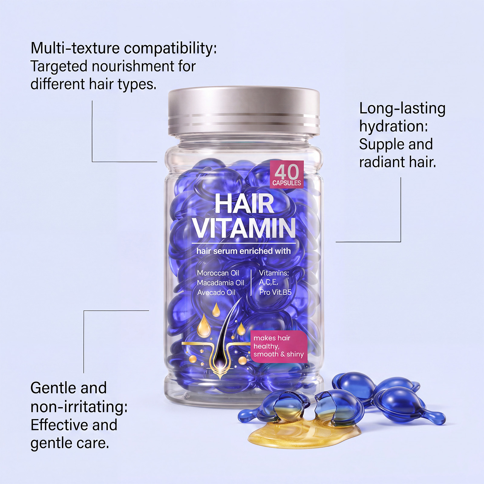 Smooth Hair Care Essence Capsules Mild Formula Soften Hair Strands Protect Tender Smooth Hair Gloss Moisturizing Hair Care