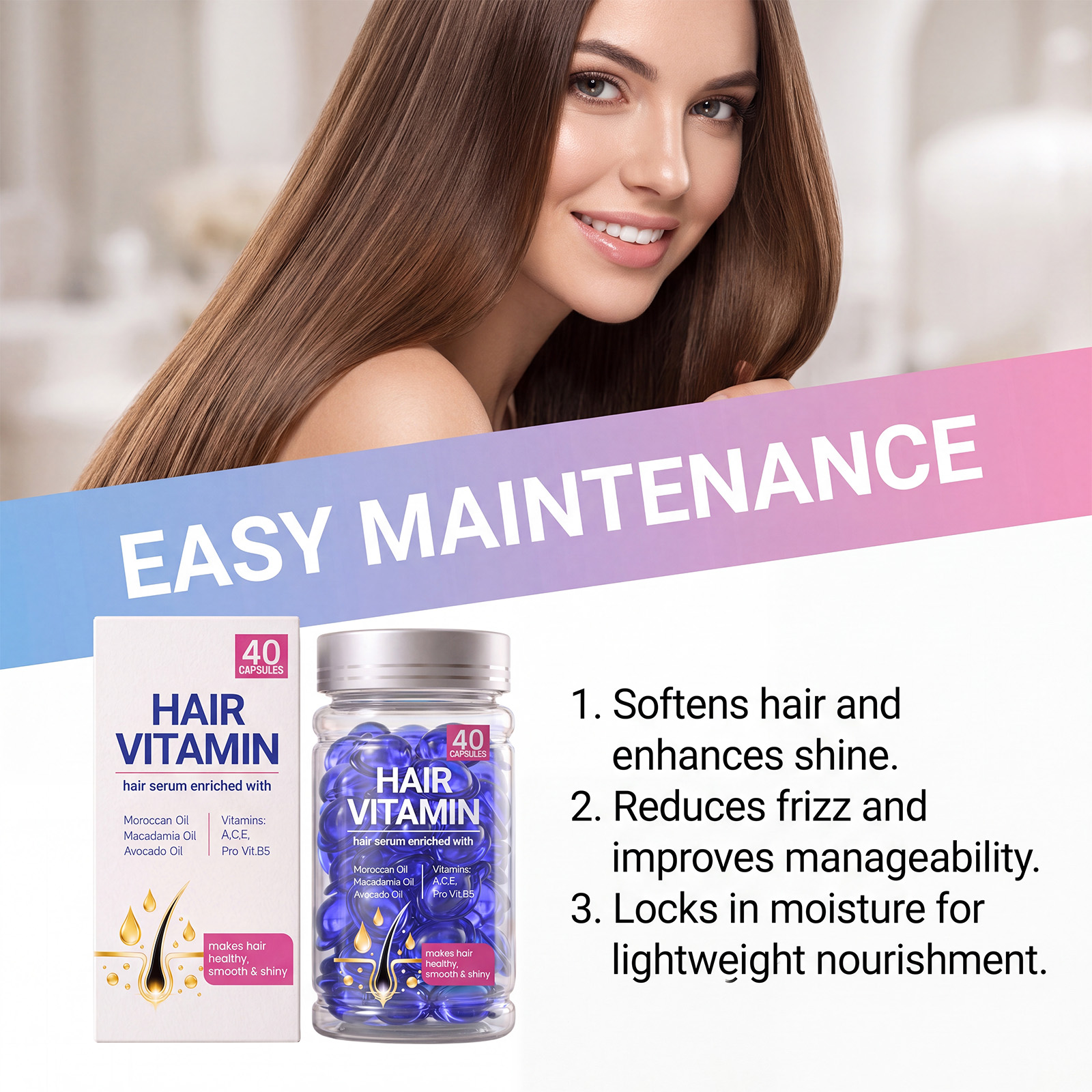 Smooth Hair Care Essence Capsules Mild Formula Soften Hair Strands Protect Tender Smooth Hair Gloss Moisturizing Hair Care
