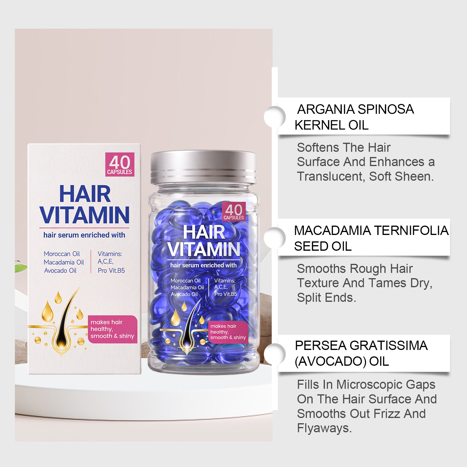 Smooth Hair Care Essence Capsules Mild Formula Soften Hair Strands Protect Tender Smooth Hair Gloss Moisturizing Hair Care