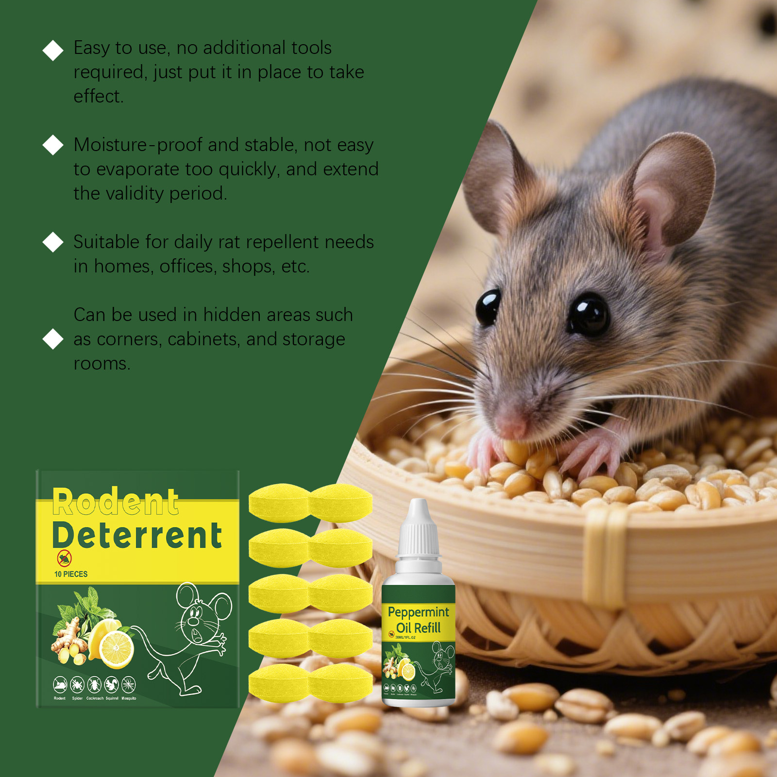 Rat Repellent Pills Indoor Outdoor Universal Daily Garage Attic Multi Scene Block Prevent Disturb