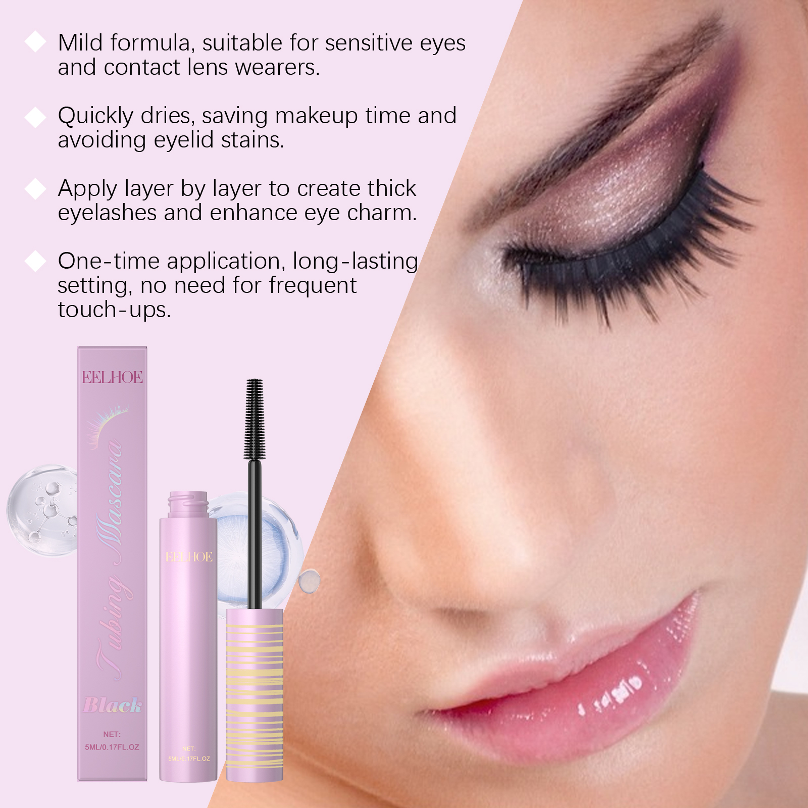 Black Mascara Daily Natural Smudgeproof Longlasting Party Glam Eye Makeup Setting Mascara