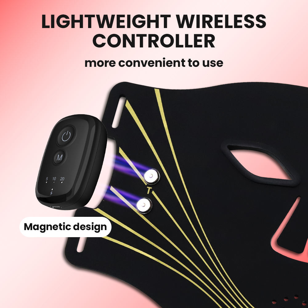 (Black) Red Light Therapy for Face LED Facial Mask Wireless Light Therapy Mask 4 Color Near-Infrared Red Light for Skin Glow Anti-Aging Acne Wrinkle Relief Home Travel