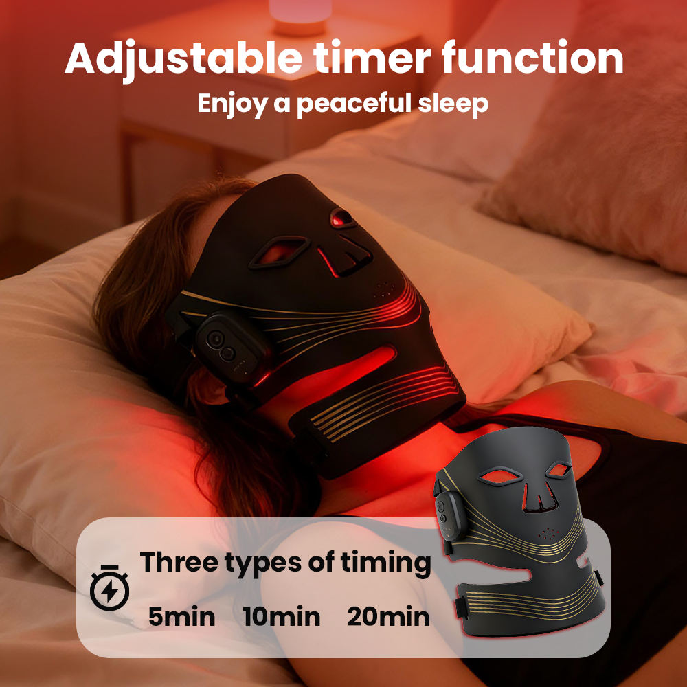 (Black) Red Light Therapy for Face LED Facial Mask Wireless Light Therapy Mask 4 Color Near-Infrared Red Light for Skin Glow Anti-Aging Acne Wrinkle Relief Home Travel