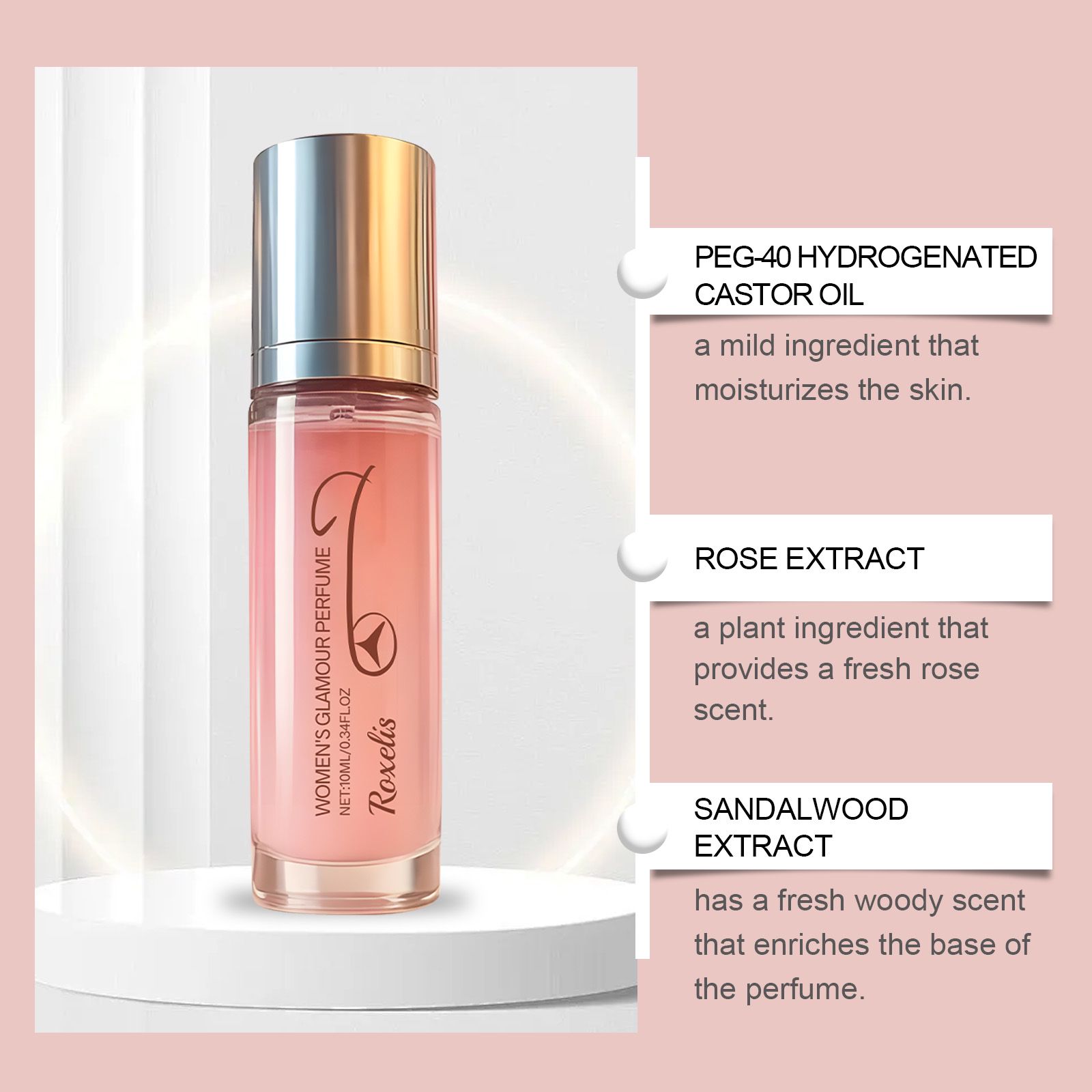 Women Pheromone Roll On Perfume Rose Sandalwood Fresh Long Lasting For Daily Wear 10ml