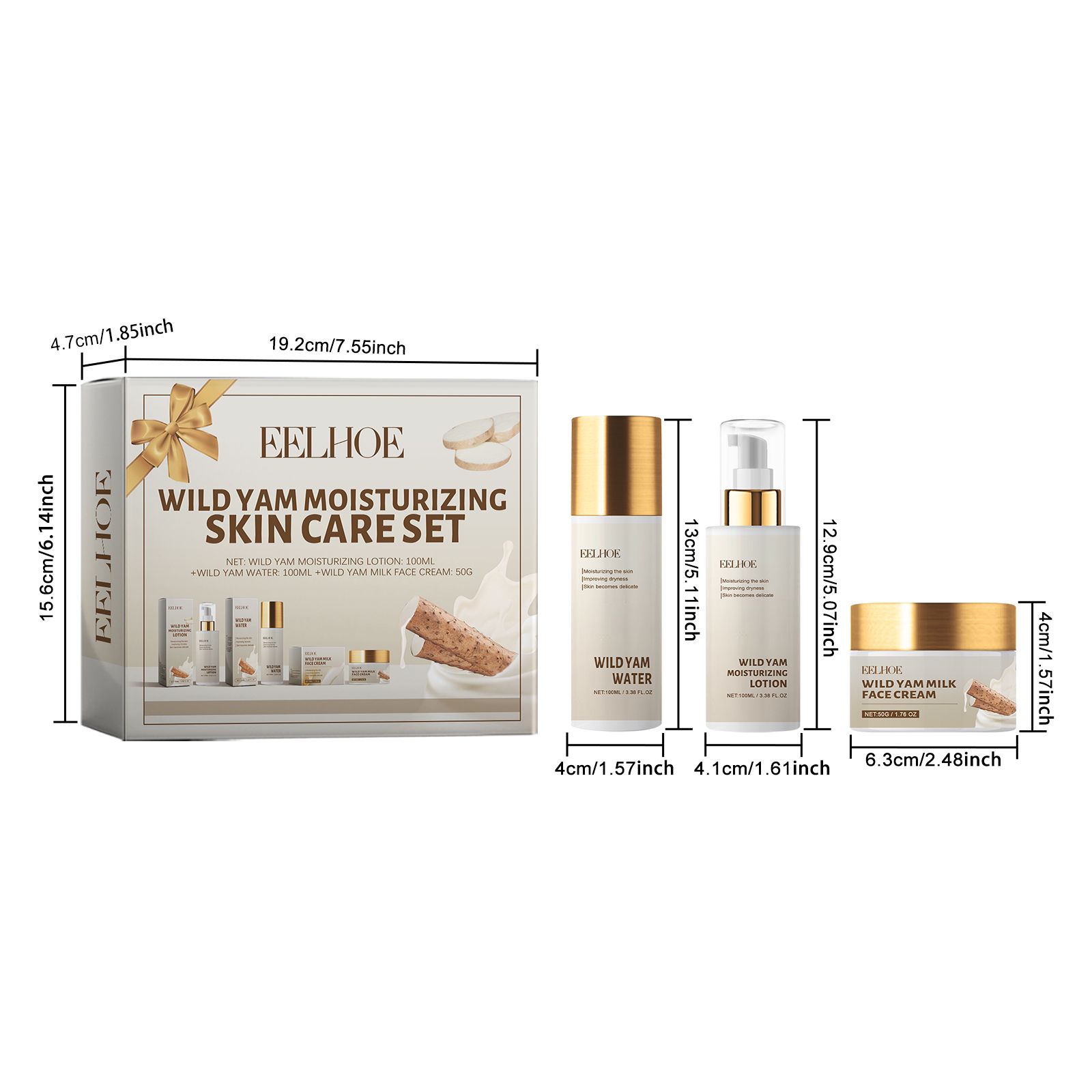 Wild Yam Moisturizing Skincare Set With Toner Lotion And Cream For Daily Hydration