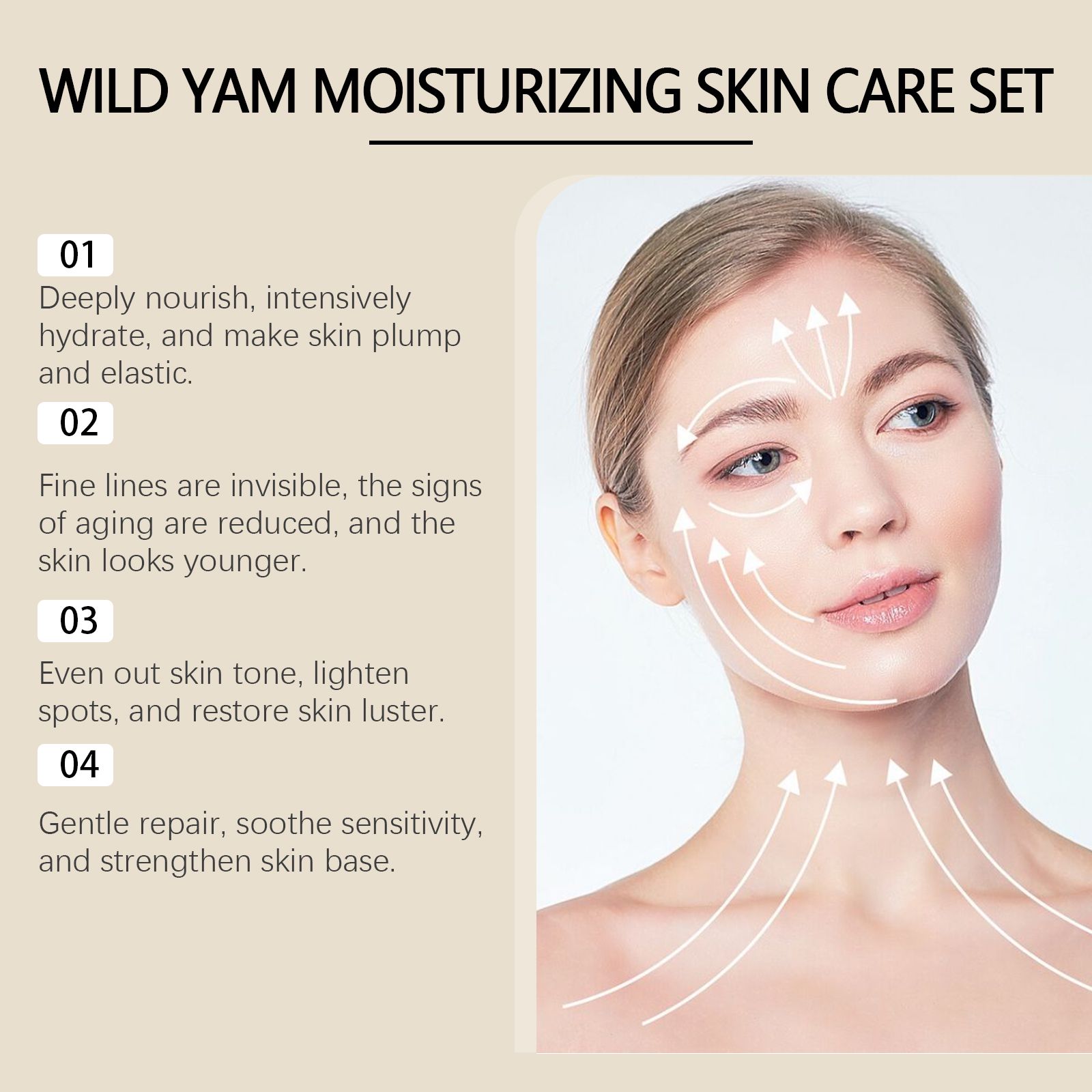 Wild Yam Moisturizing Skincare Set With Toner Lotion And Cream For Daily Hydration