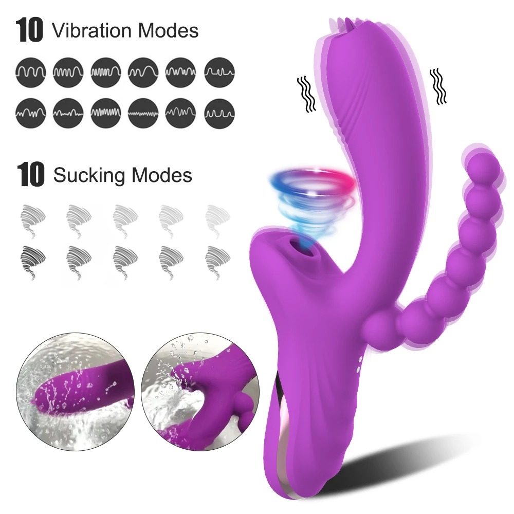 Sucking Sex Toys Rabbit Vibrator G Spot Bullet Dildo Clitoris Stimulator Adult Products Beating Massage Strong Shock with Anal Beads Butt Plug for Women G Spot Tongue Licking Vacuum Stimulator